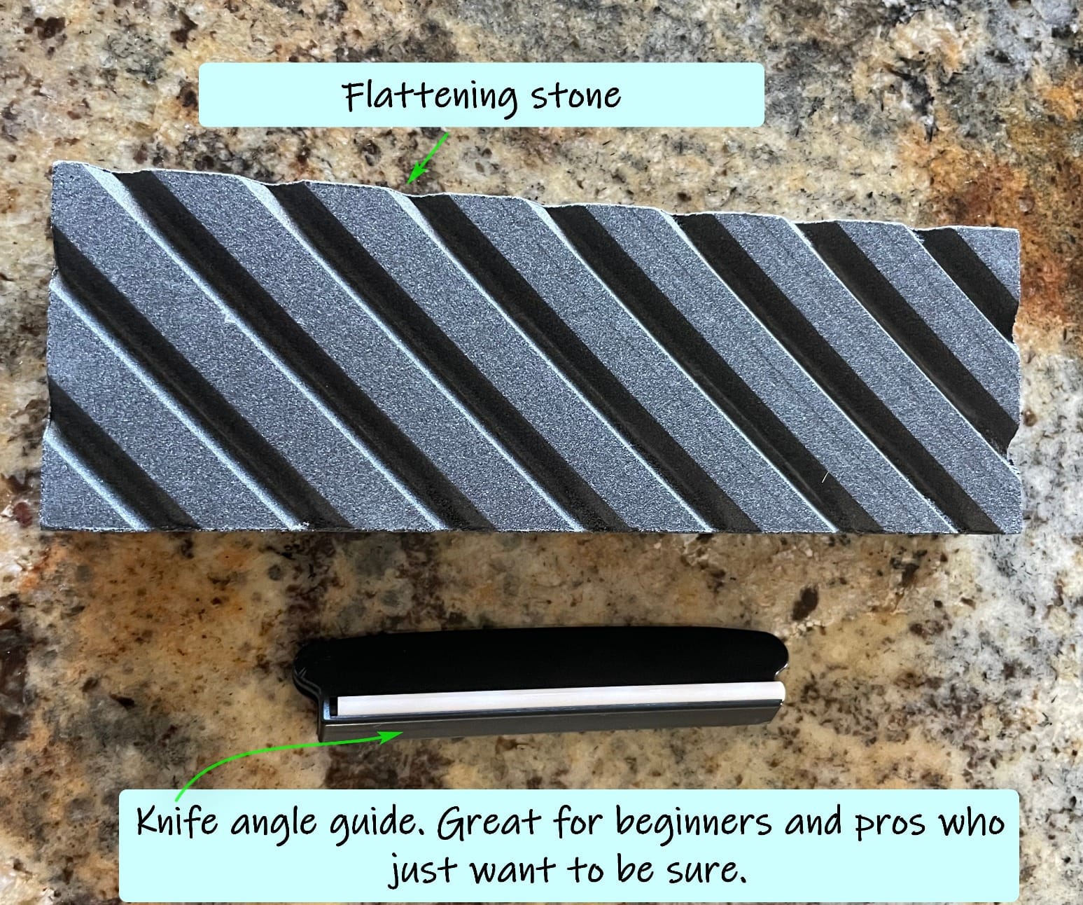 Amazon Basics Whetstone Knife Sharpening Stone Set, Double-sided 400/1000 and 3000/8000 Grit Stones, Flattening Stone with Angle Guide, Non-Slip Bamboo Base, 3 Count, Black & Grey customer photo 2
