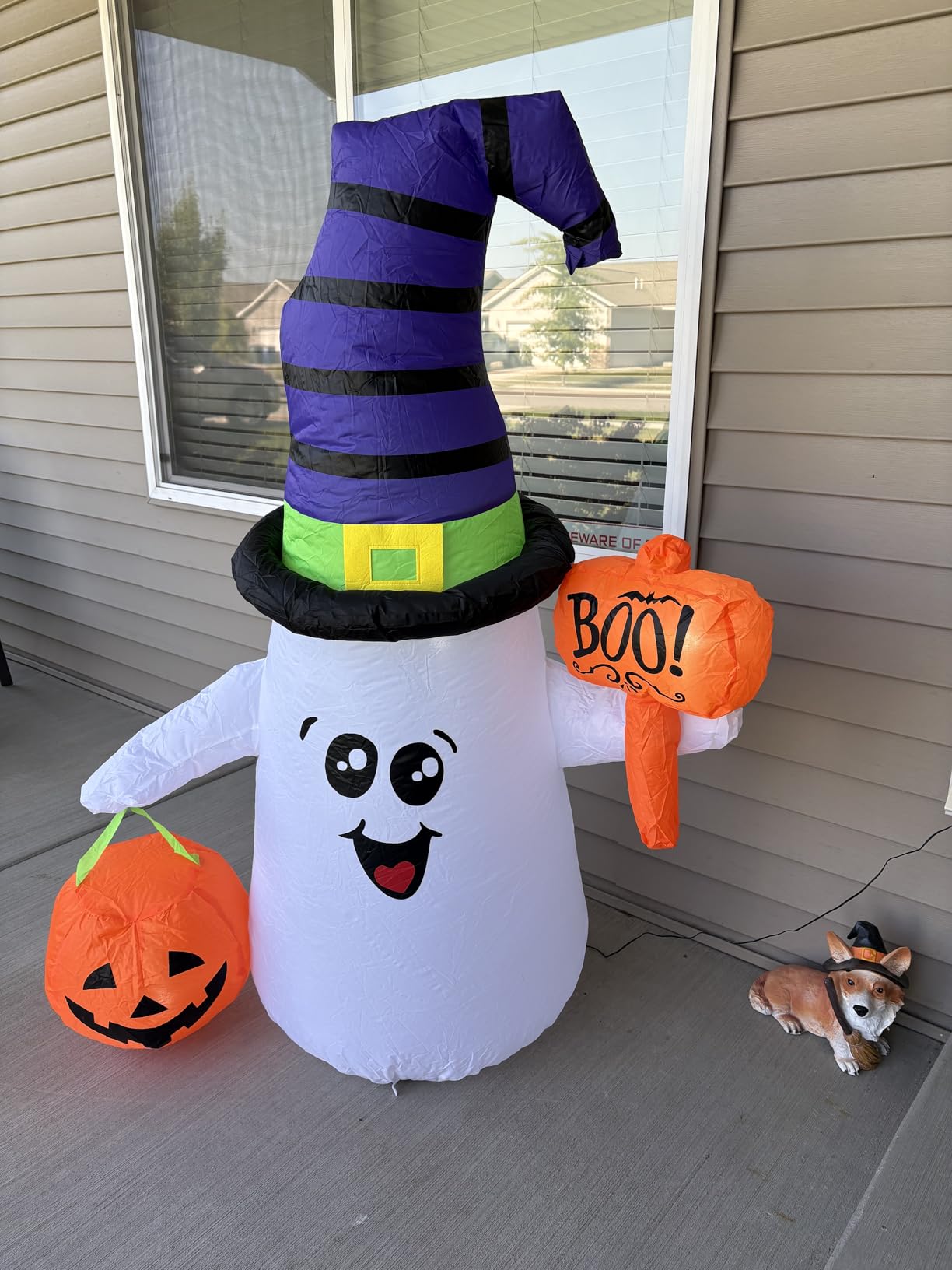 GOOSH 5 FT Halloween Inflatables Ghost Outdoor Decorations Blow Up Yard Cute Wizard Ghost with Pumpkin with Built-in LEDs for Garden Lawn Indoor Party Holiday Decor customer photo 2