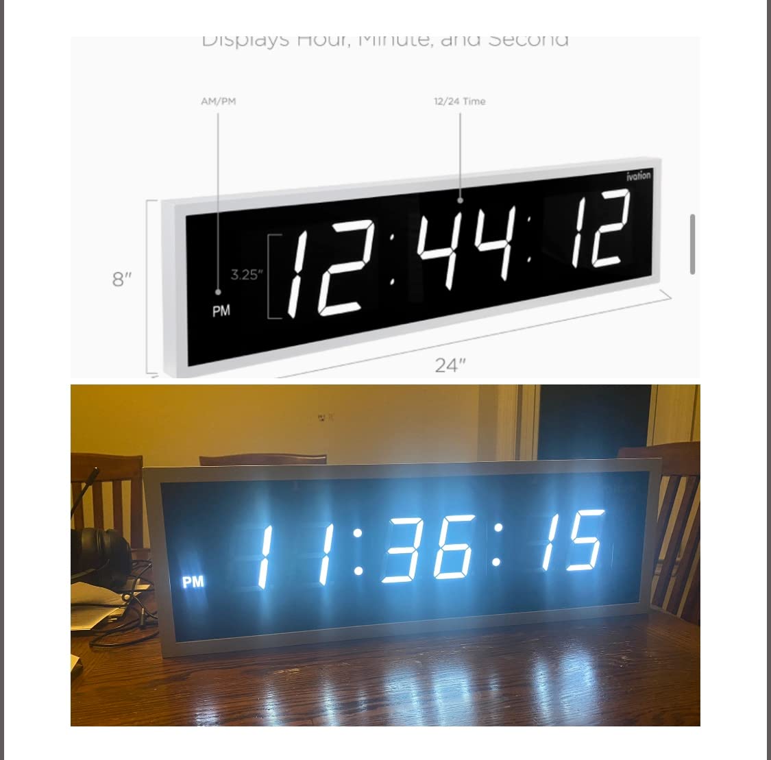 Ivation Oversized Digital Wall Clock with Large LED Display & Timer, 24