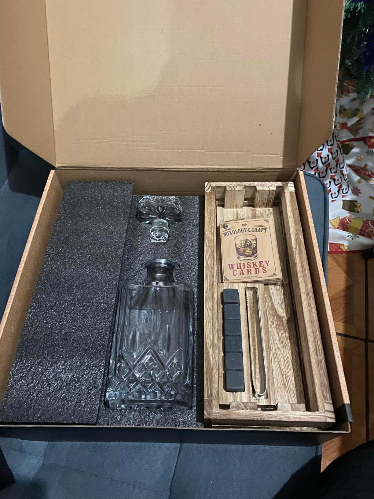 Mixology & Craft Crystal Whiskey Decanter Set 24oz With Glasses & Chilling Stones – Features Stainless Steel Whiskey Balls, Slate Coasters, Metal Tongs & Recipe Cards – Ideal Gift for Fathers customer photo 2