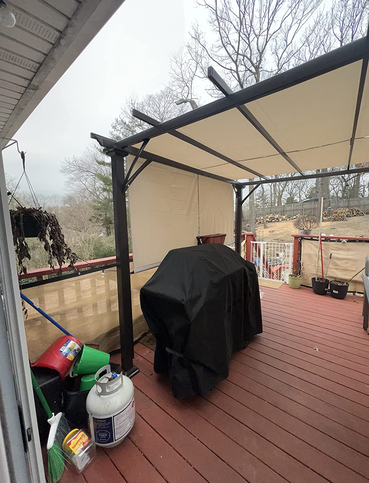 Tangkula 10x10FT Outdoor Patio Shade Structure, Steel Pergola with Retractable Canopy Shades, Rustproof Metal for Patio, Backyard, Garden (Beige) customer photo 1