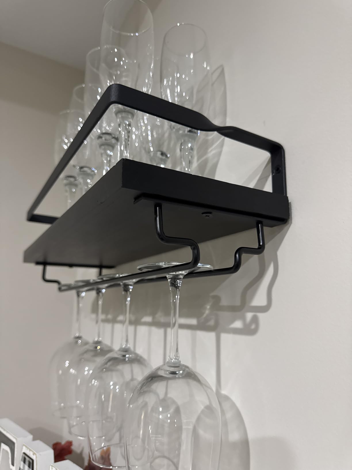 Mkono Wall Mounted Wine Rack Set of 2 Wood Rustic Wine Bottle Glass Floating Shelves with Stemware Hanger Modern Plants Photos Wine Display Storage Holder for Kitchen Dining Room Bar, 17 Inch | Space Saving, Stem Hanger, Floating Design, Store Wine Bottles, Easy Assembly, Multi-Function, Kitchen Dining Bar, Great Gift customer photo 1