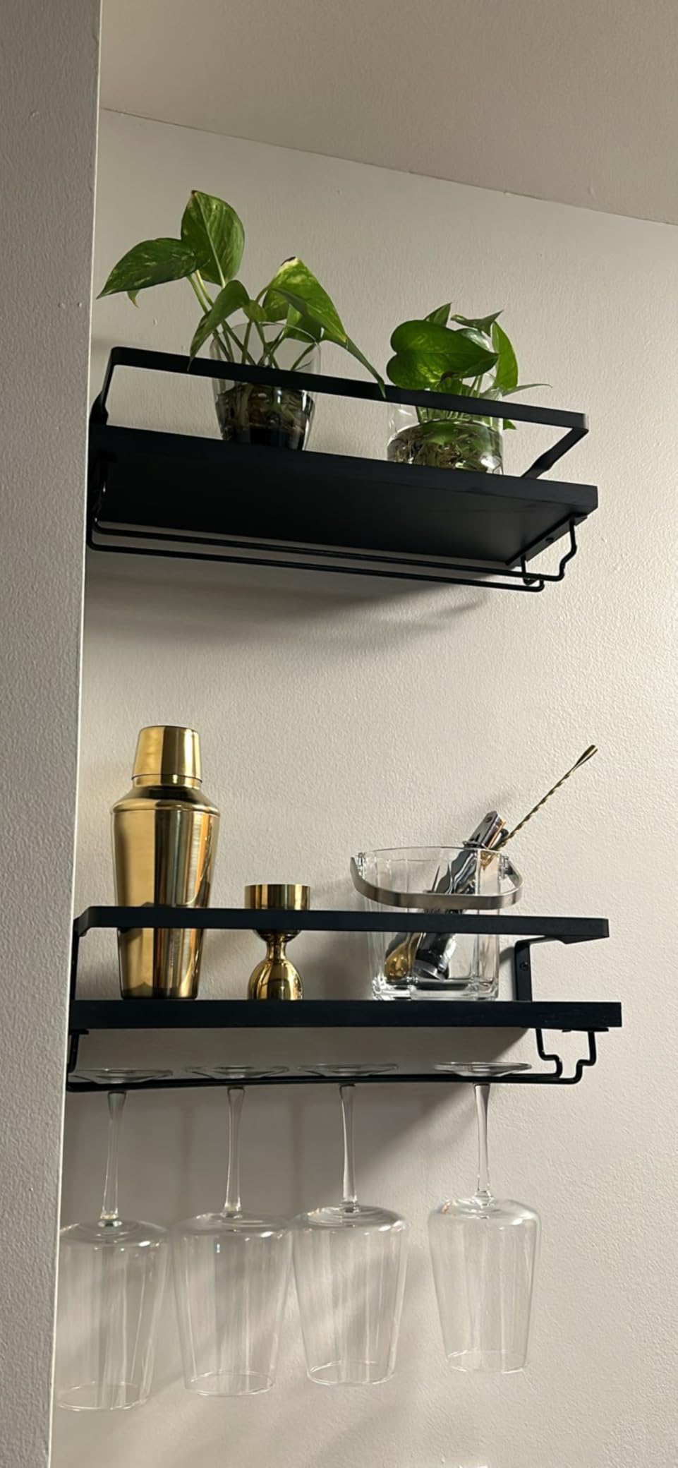 Mkono Wall Mounted Wine Rack Set of 2 Wood Rustic Wine Bottle Glass Floating Shelves with Stemware Hanger Modern Plants Photos Wine Display Storage Holder for Kitchen Dining Room Bar, 17 Inch | Space Saving, Stem Hanger, Floating Design, Store Wine Bottles, Easy Assembly, Multi-Function, Kitchen Dining Bar, Great Gift customer photo 2
