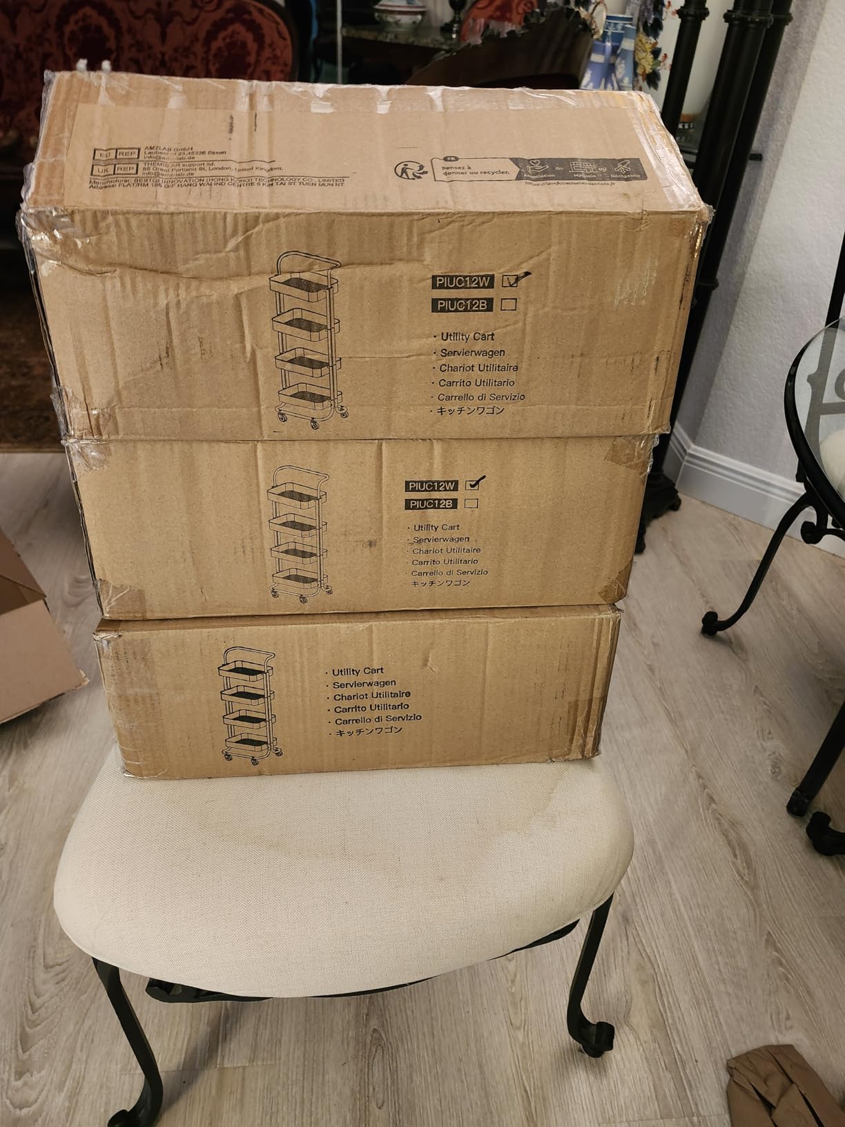 Pipishell 3 Tier Rolling Cart, Utility Cart with Wheels & Handle, White customer photo 2