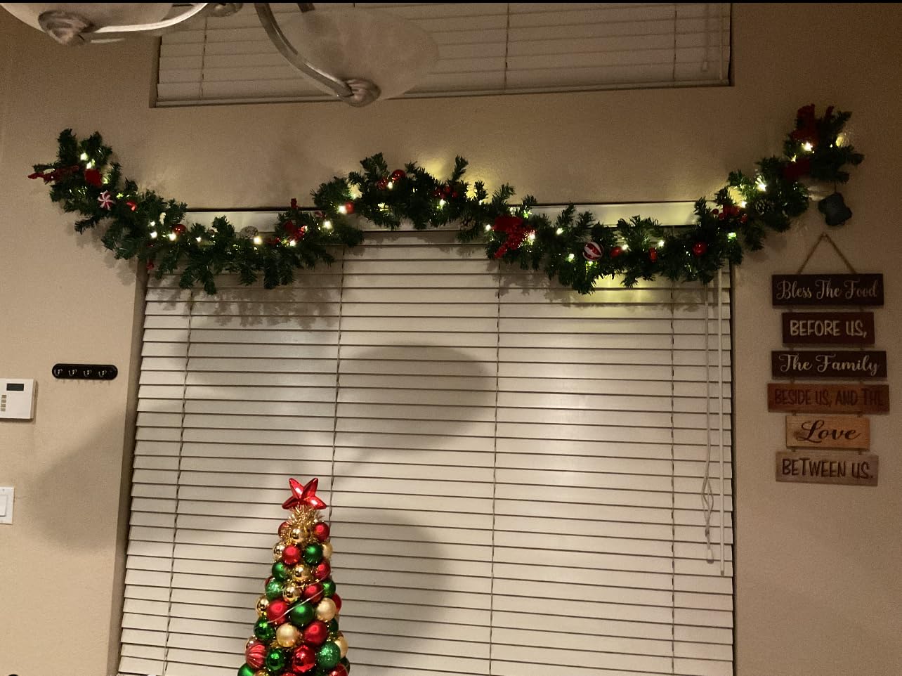 MorTime 9 FT LED Christmas Garland with Pinecones Red Berries Bows Christmas Balls Candies, Multi-Function Christmas Garland with 50 Warm White LED Lights, 180 Branch Tips customer photo 1