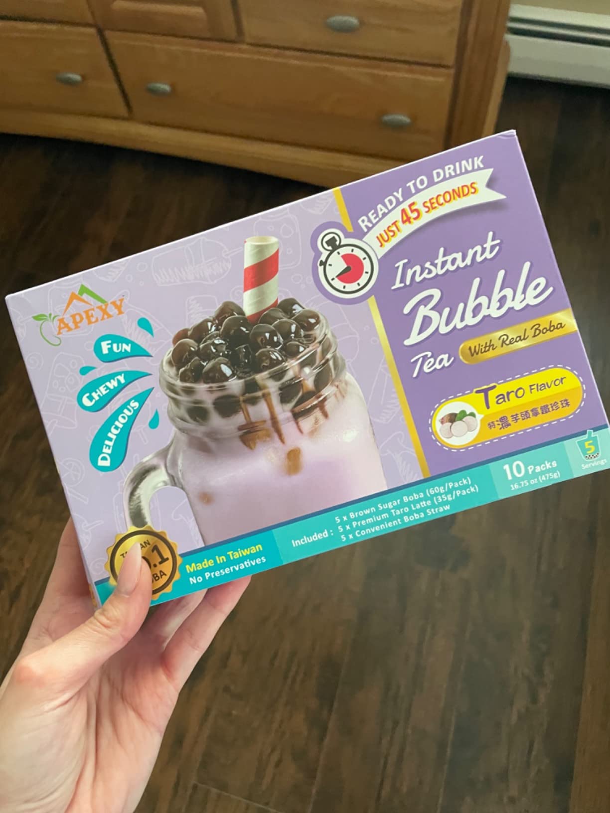 Bubble Tea COMPLETE SET. BEST DIY Boba/Bubble Tea Kit, Ready In 45 Seconds, 5 Packs Milk Tea Powder + 5 Packs Brown Sugar Tapioca Pearls+ 5 Bubble tea Straws By APEXY, Taro customer photo 2