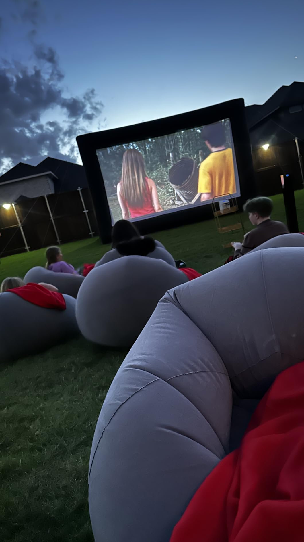GYUEM 20 feet Inflatable Portable Projector Movie Screen - Huge Air-Blown Cinema Projection Screen Package with Rope, Blower,Tent Stakes - Front & Rear Projection,for Outdoor Party Backyard Pool Fun customer photo 1
