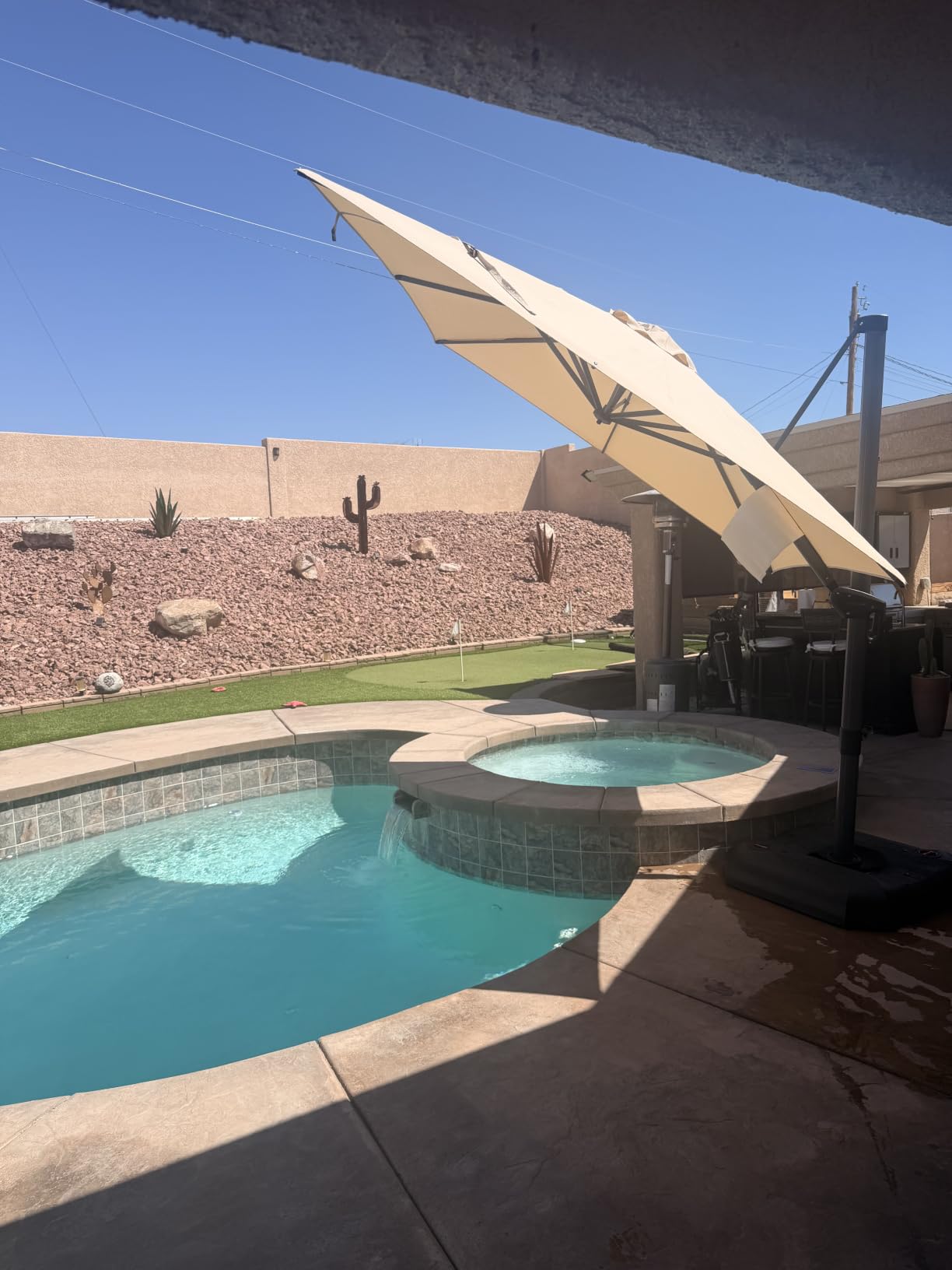 PURPLE LEAF Cantilever Umbrella 9' x 11.5' Rectangle 360° Rotation Grey | Fade Resistant, Built to Last, Easy Shade Control, Aluminum handle Smooth action, 360° Shade Freedom, 99% UV Protection customer photo 2
