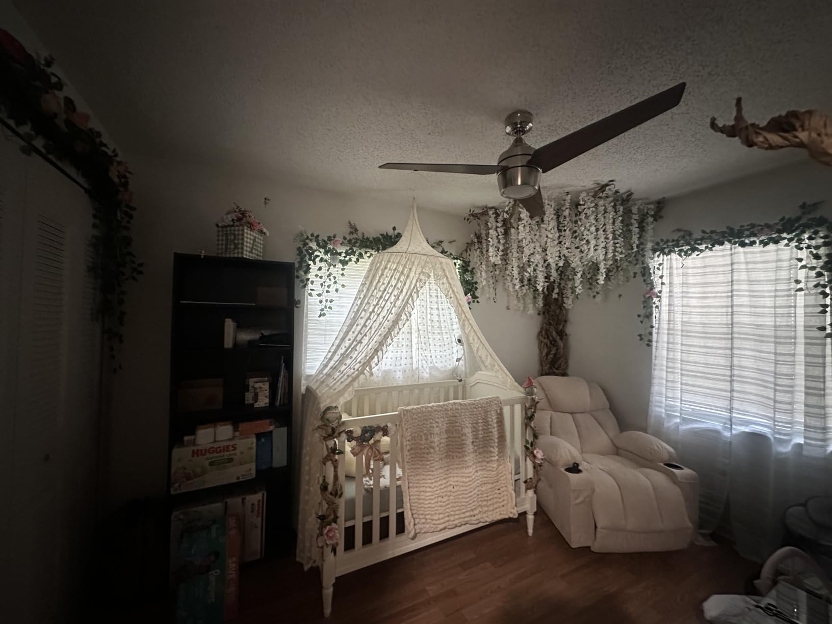 Wonder Space Elegant Kids Bed Canopy - Lace Chiffon Netting with Pom Pom, Princess Girls Fairy Dream Tent, Nursery Room Baby Crib Hanging Curtain Mosquito Net Children Reading Nook Decoration (Beige) customer photo 2