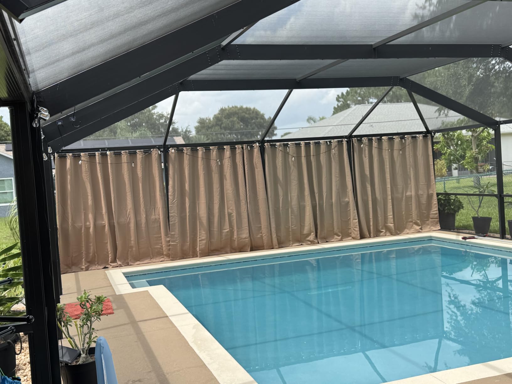 Waterproof Outdoor Curtain W52 x L84 - Grommet Top Sunlight Blocking Window Treatment Drapes Blackout Curtains for Home Bedroom Living Room Patio Porch Pergola Cabana Gazebo (Beige, 2 Panels) customer photo 1