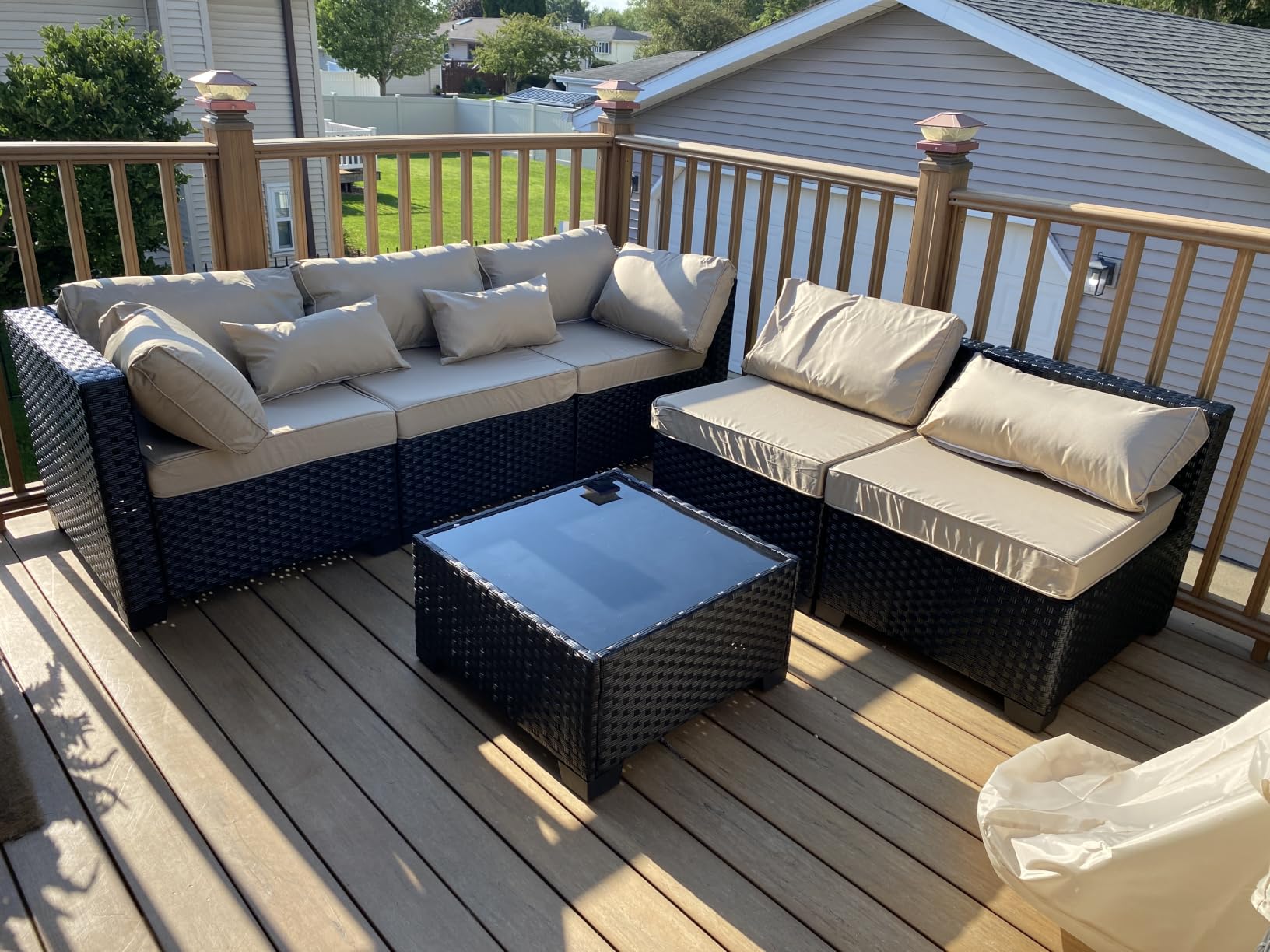 Rattaner Patio Sectional 6 Pieces All-Weather Wicker Patio Furniture Set Outdoor Sectional with Glass Table Non-Slip Cushions and Waterproof Cover, Khaki customer photo 2