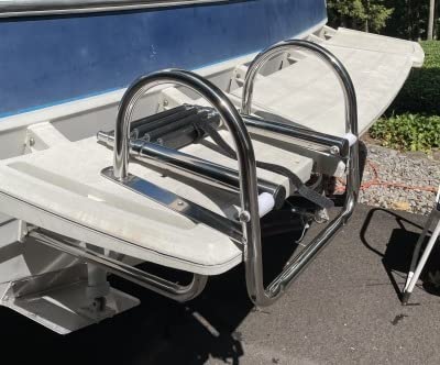 Pontoon Boat Ladder, Stainless Steel Folding Telescoping Rear Entry Inboard Ladder Heavy Duty Custom Swim Deck Ladder with More Wider Pedal and Handrails (4 Steps Ladder) customer photo 2