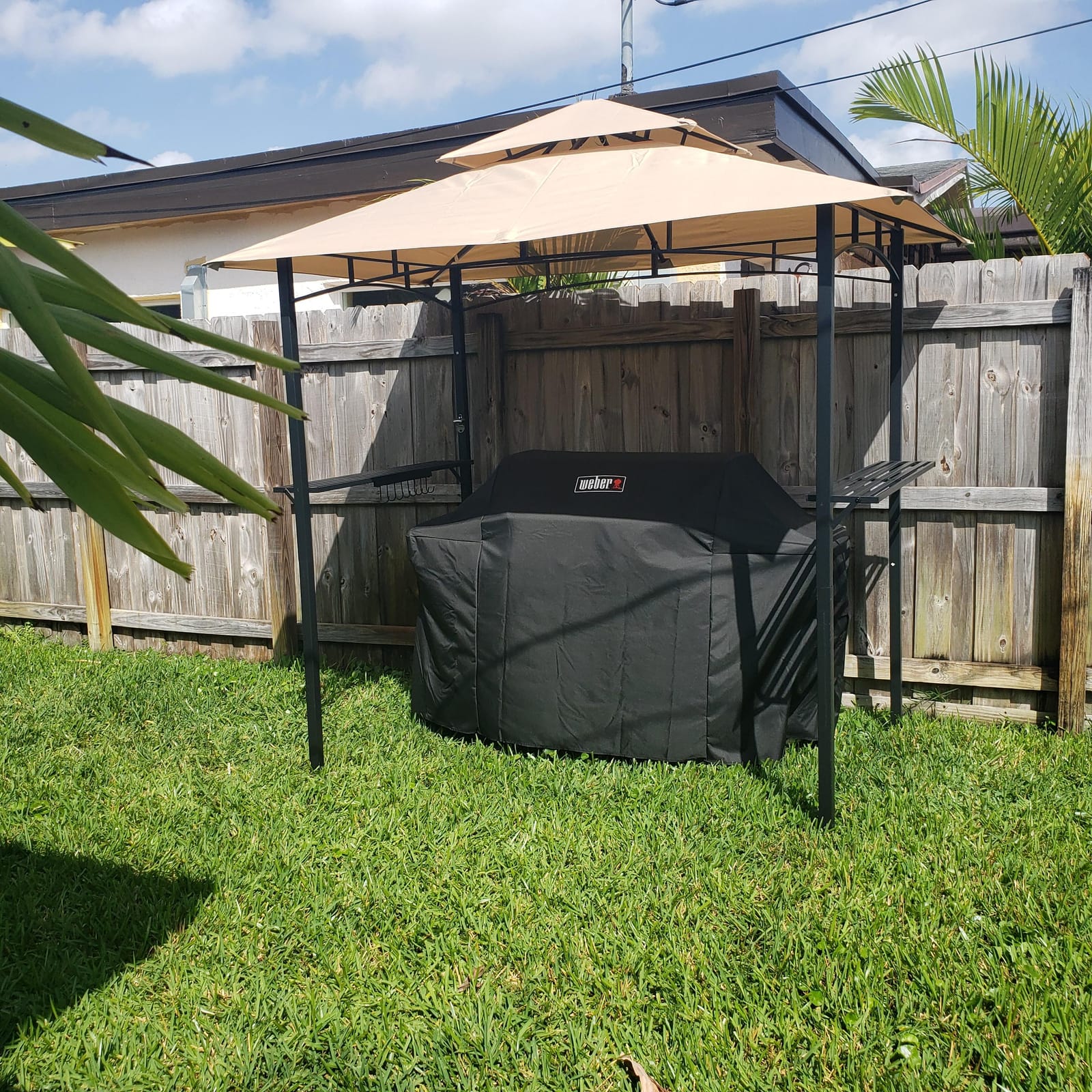AECOJOY 8' x 5' Outdoor Grill Gazebo, 2-Tier BBQ Gazebo Canopy, Beige customer photo 2