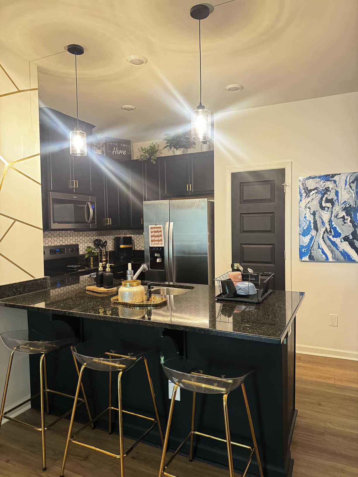 Modern Black Farmhouse Clear Glass Cylinder Pendant Light Fixture,Island Lights for Kitchen,Mini Pendant Lighting for Kitchen Island Decor - 4.75 Inch Shade 58 Inch Cord (Black 2 Pack) customer photo 1