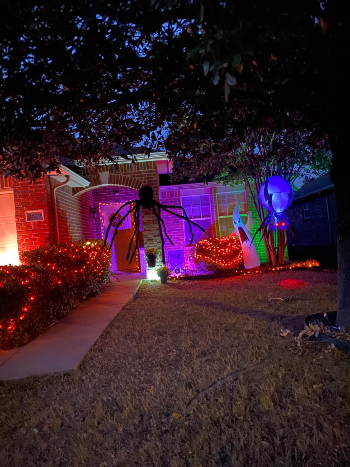 GOOSH 6 FT Halloween Inflatables Ghost Outdoor Decorations Blow Up Yard Scary Red Eye Dimming Ghost with Built-in Colorful LEDs for Garden Lawn Indoor Party Decor customer photo 2