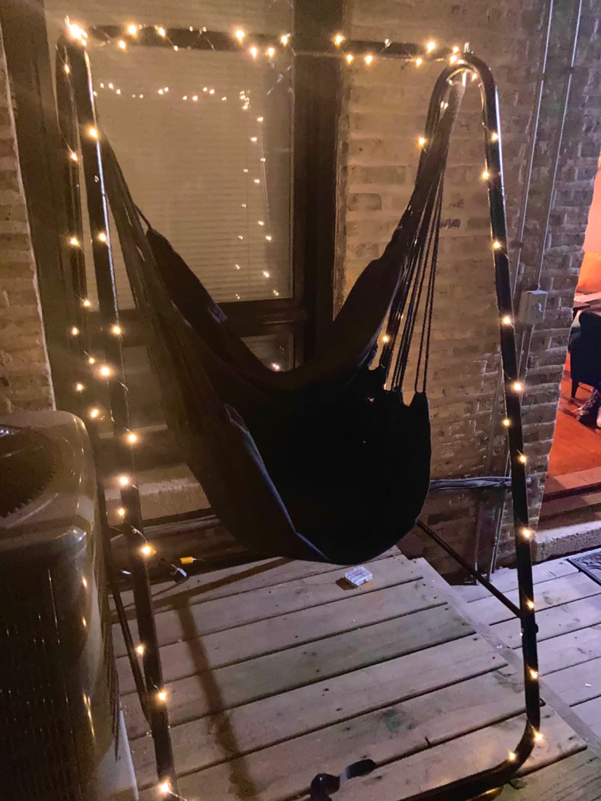 YUCAN Hammock Chair Stand with Hanging Swing Chair Included,Weather Resistant and Saving Space Stand Max 450 Lbs, Quality Cotton Weave Wrap Whole,Suitable for Indoor Outdoor Patio Yard(Grey) Patented customer photo 1