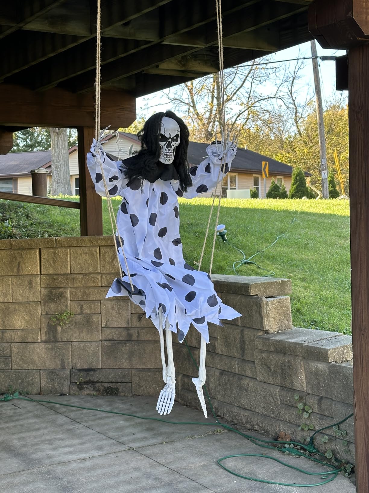 JOYIN 2 Pcs Halloween Hanging Swinging Ghosts Decorations Outdoor, Halloween Scary Decor with Lighted Up Eyes, Creepy Swinging Skeleton Flying Props for Yard Patio Lawn Garden customer photo 2