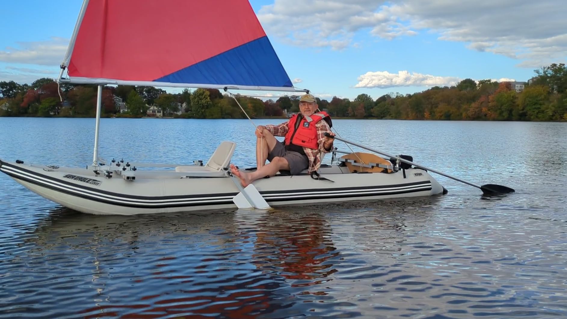 Sea Eagle 437ps PaddleSki Inflatable 1-2 Person Catamaran Boat – Paddle, Motor, Fish, or Sail – 4-in-1 Inflatable Watercraft – Self Bailing customer photo 1