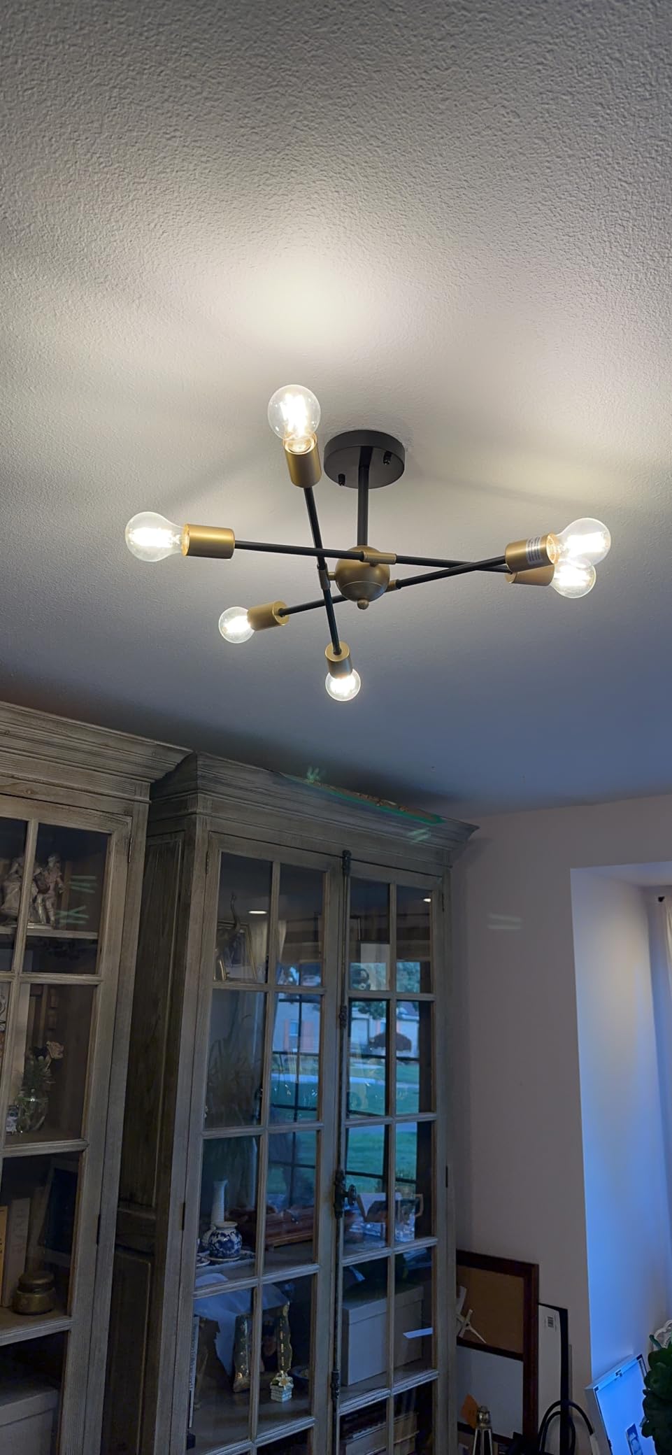 MEIXISUE Gold Modern Sputnik Chandelier Ceiling Light Fixtures,6-Lights Industrial Metal Semi Flush Mount Ceiling Light for Bedroom Dining Room Living Room Kitchen Hallway UL Listed customer photo 2