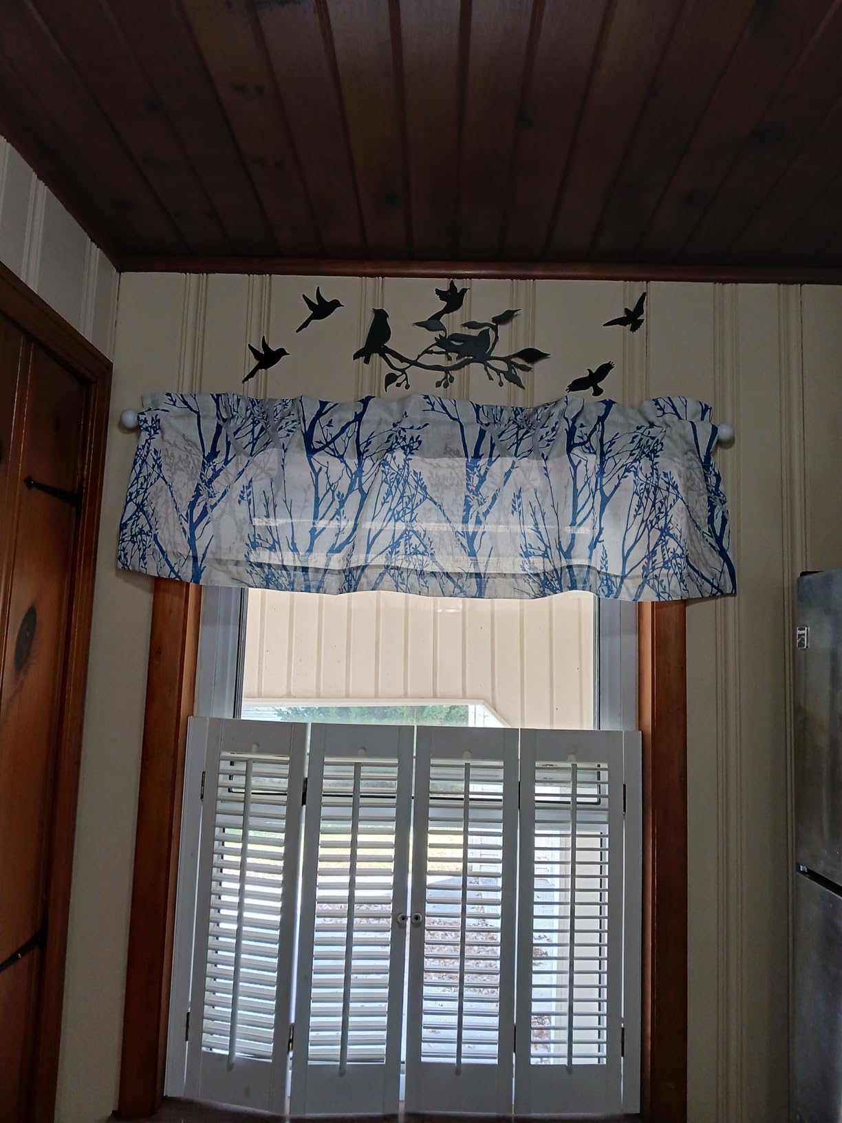 DriftAway Tree Branch Linen Lined Valance Double Layer Thermal Insulated Room Darkening Blackout Valances 3 Inch Rod Pocket Short Window Valance for Living Room Bathroom 52 Inch by 14 Inch Blue customer photo 1