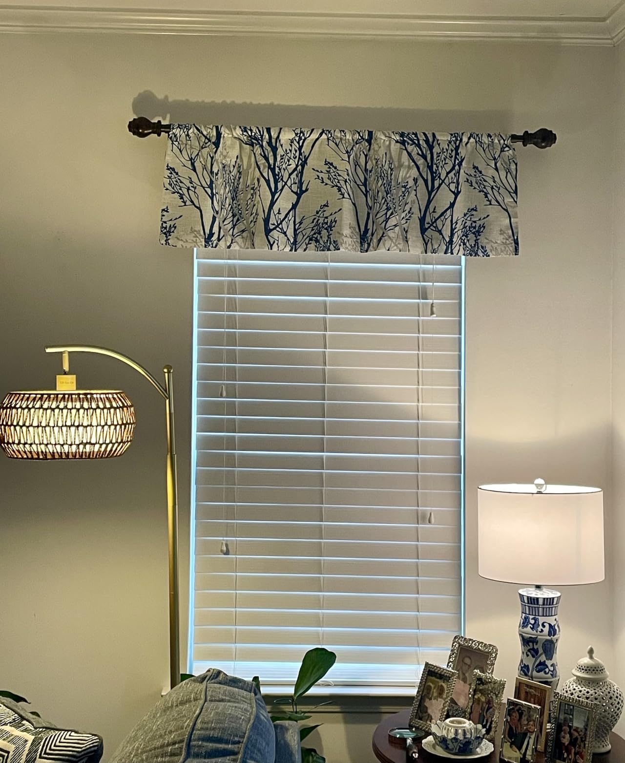 DriftAway Tree Branch Linen Lined Valance Double Layer Thermal Insulated Room Darkening Blackout Valances 3 Inch Rod Pocket Short Window Valance for Living Room Bathroom 52 Inch by 14 Inch Blue customer photo 2
