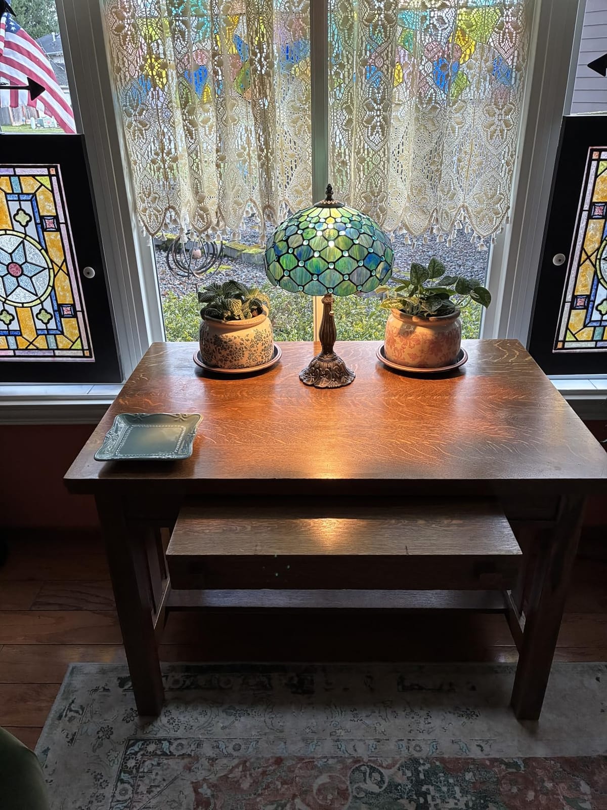 Tiffany Table Lamp Stained Glass 12X12X19 Inch Sea Blue Pear customer photo 2