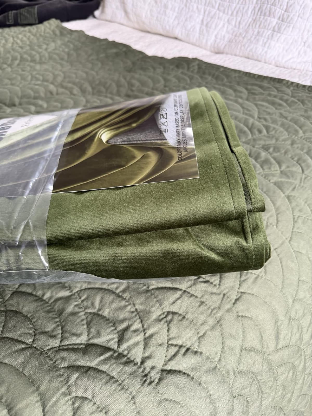 Benedeco Olive Green Velvet Blackout Curtains 52x108, 2 Panels customer photo 2