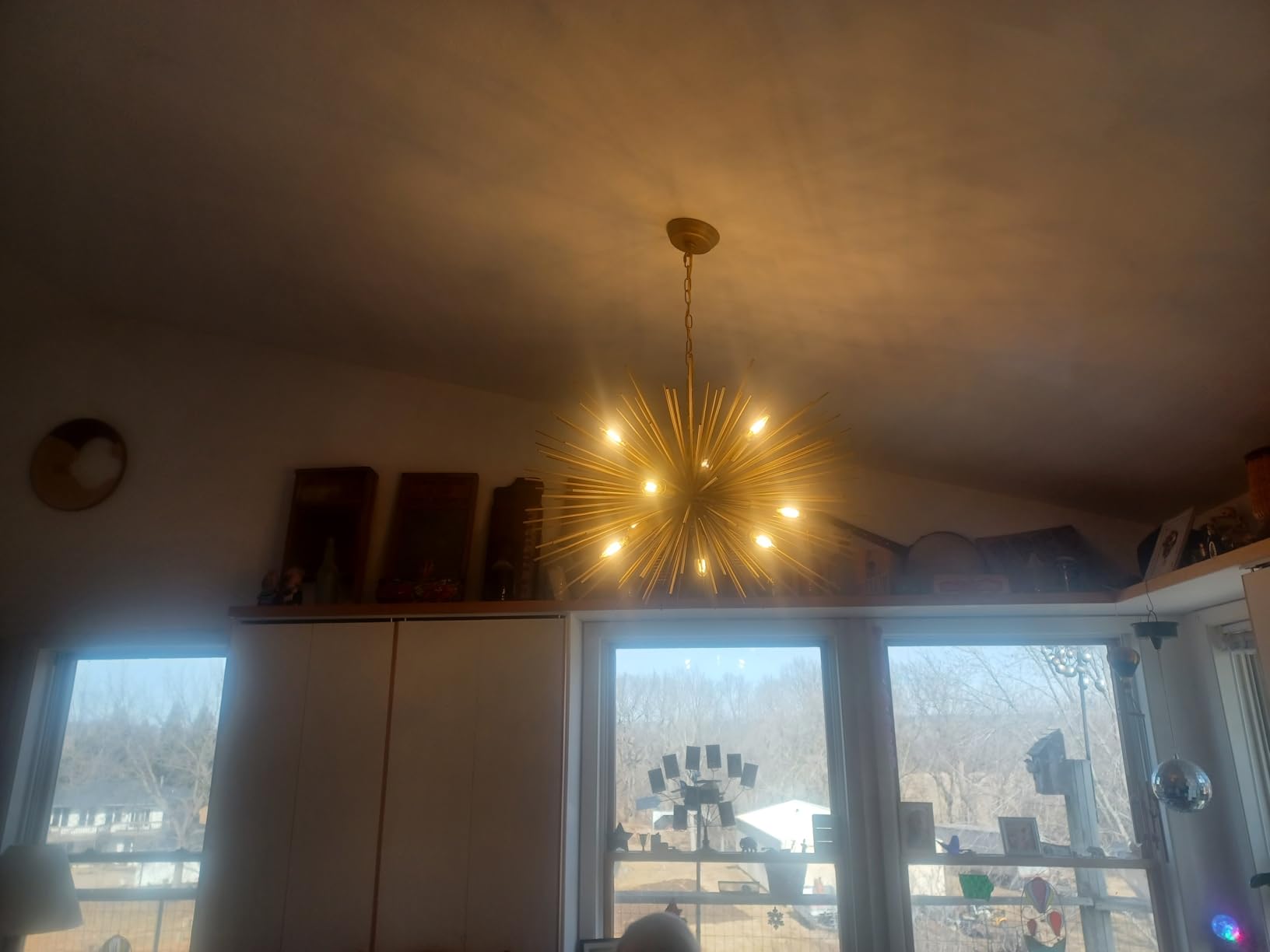 29in 9-Lights Gold Sputnik Chandelier Mid Century Modern Starburst customer photo 1