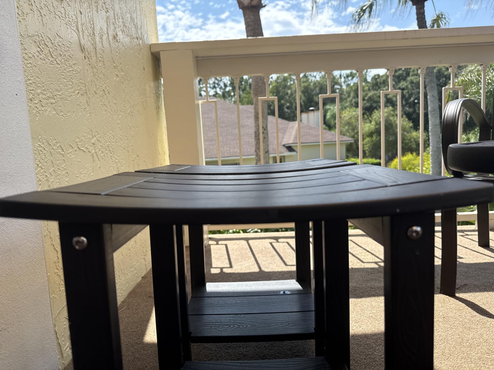 Meluvici Double Adirondack Side Table Weather Resistant, Outdoor Rectangular End Table for Adirondack Chair, Black with Wood Grain customer photo 2