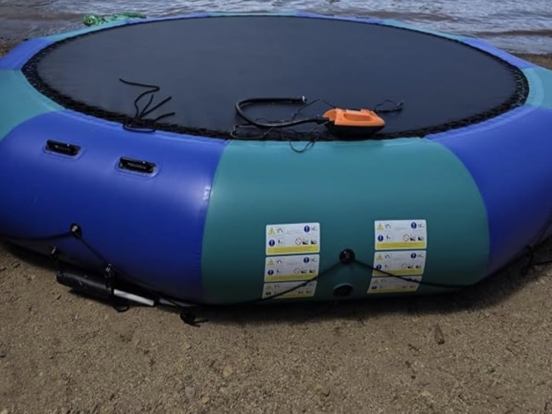 Goplus Inflatable Water Trampoline, 10FT/12FT/15FT Recreational Water Bouncer w/Electric Inflator, Rope Ladder, Mooring Ropes, Anchor, Adults Youth Bounce Swim Platform for Lakes, Pools customer photo 2