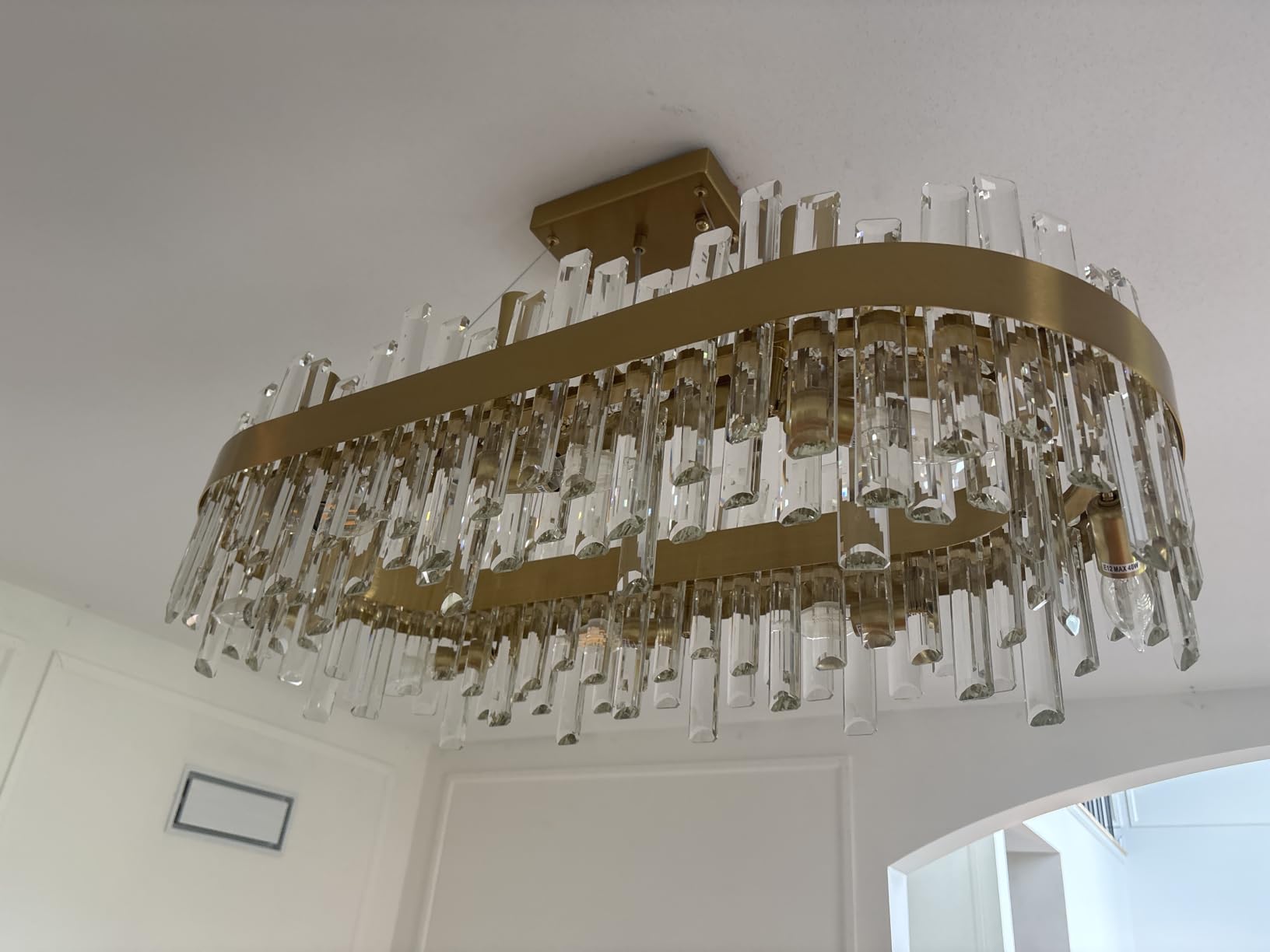 Siljoy Modern Rectangular Gold Crystal Dining Chandelier Dimmable, L35.4'' customer photo 1