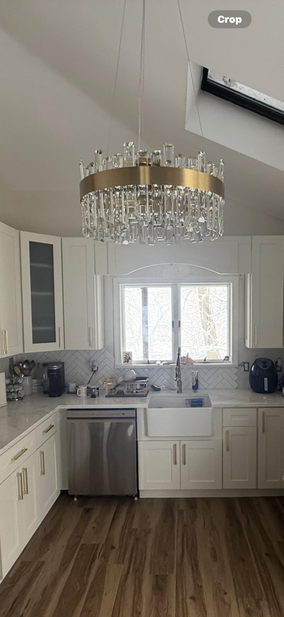 Siljoy Modern Rectangular Gold Crystal Dining Chandelier Dimmable, L35.4'' customer photo 2