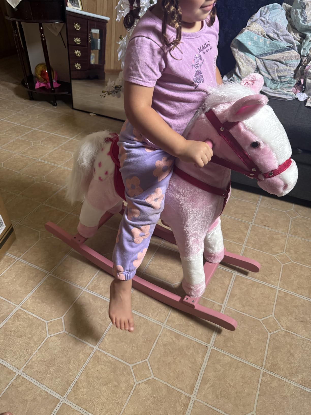 Qaba Kids Rocking Horse Plush for Boys Girls with Realistic Sounds Brown customer photo 1