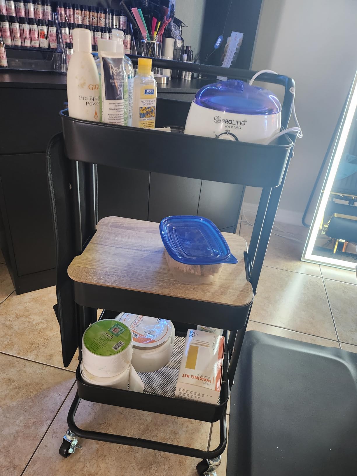 DTK 3 Tier Metal Utility Rolling Cart with Table Top and Side Bags, Tray Storage Organizer Wheels, Art Craft 4 Hooks for Kitchen Bathroom Office Living Room (Black) customer photo 2