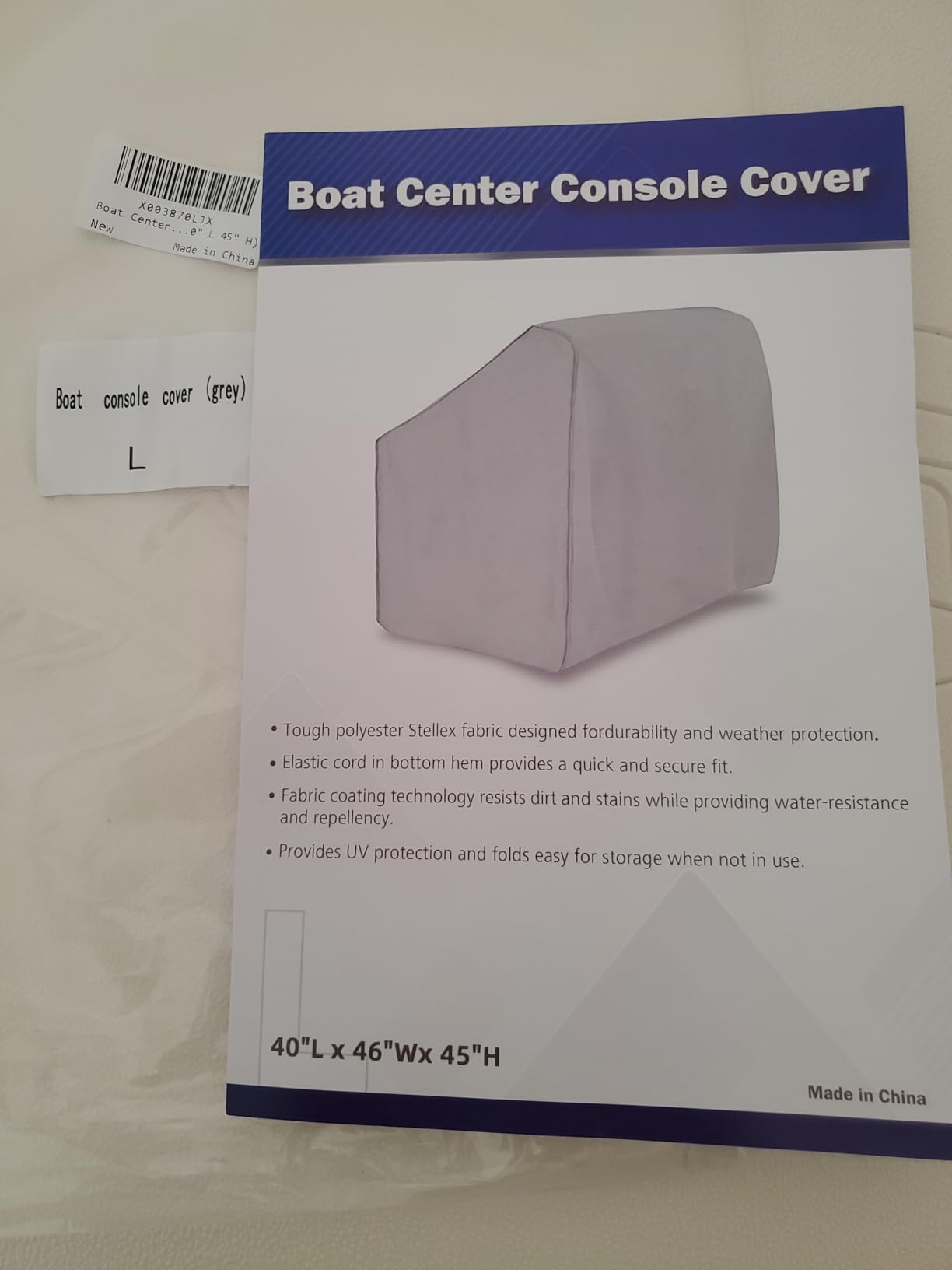 Boat Center Console Cover, 600D Marine Grade Polyester Canvas, Waterproof, Grey (Large Size up to 46