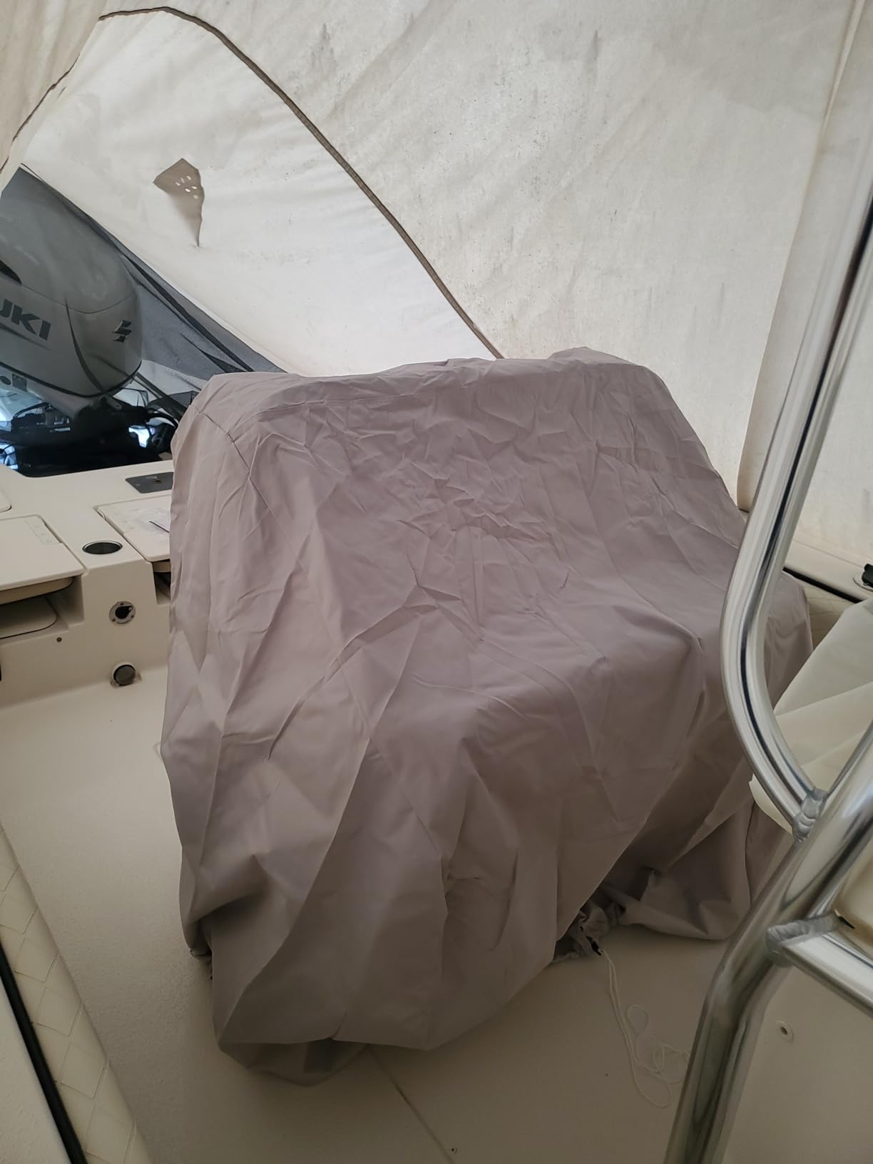 Boat Center Console Cover, 600D Marine Grade Polyester Canvas, Waterproof, Grey (Large Size up to 46