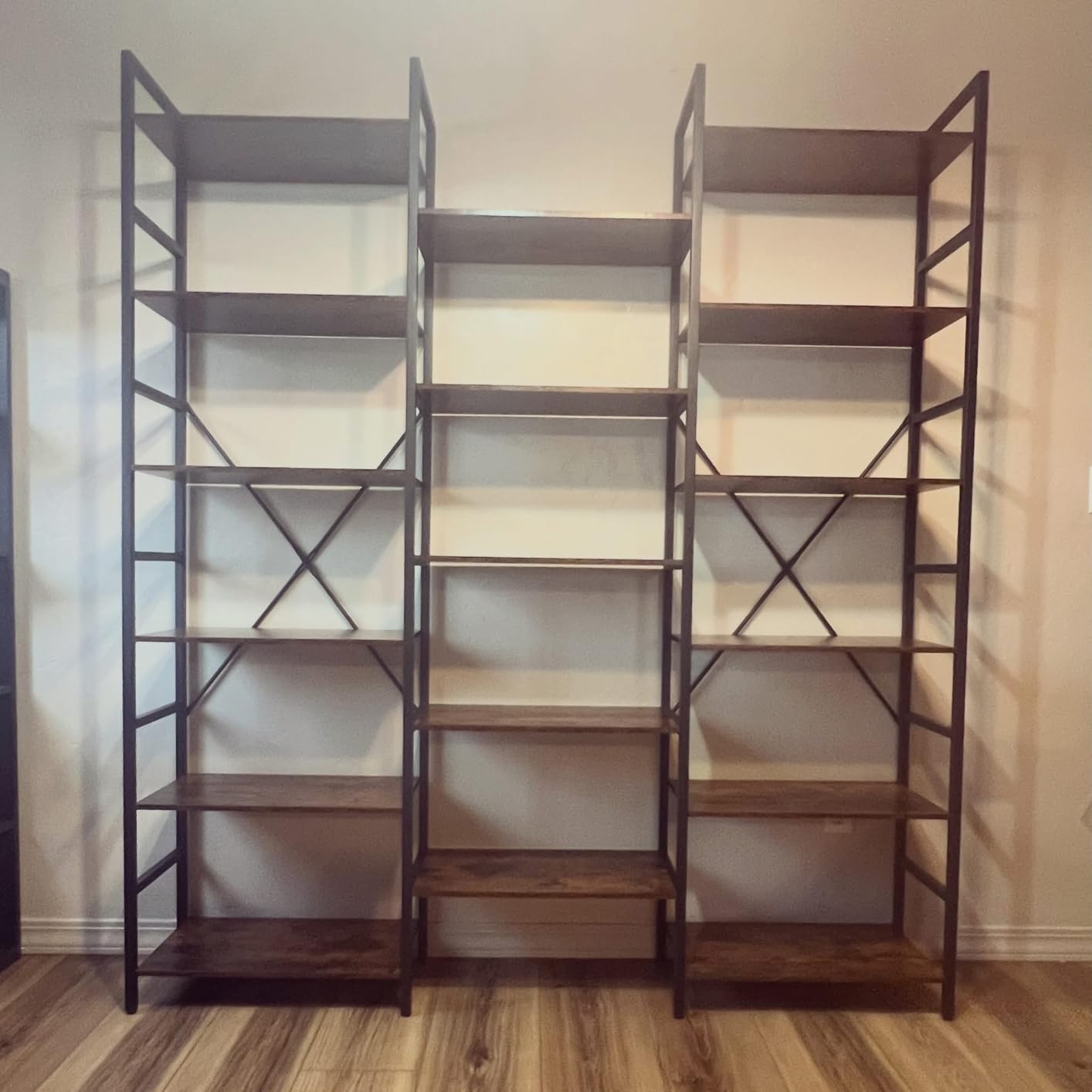 IRONCK Bookshelves 6 Tiers Triple Wide Industrial Bookshelf, Large Etagere Bookshelf Open Display Shelves with Metal Frame for Living Room Bedroom Home Office customer photo 1