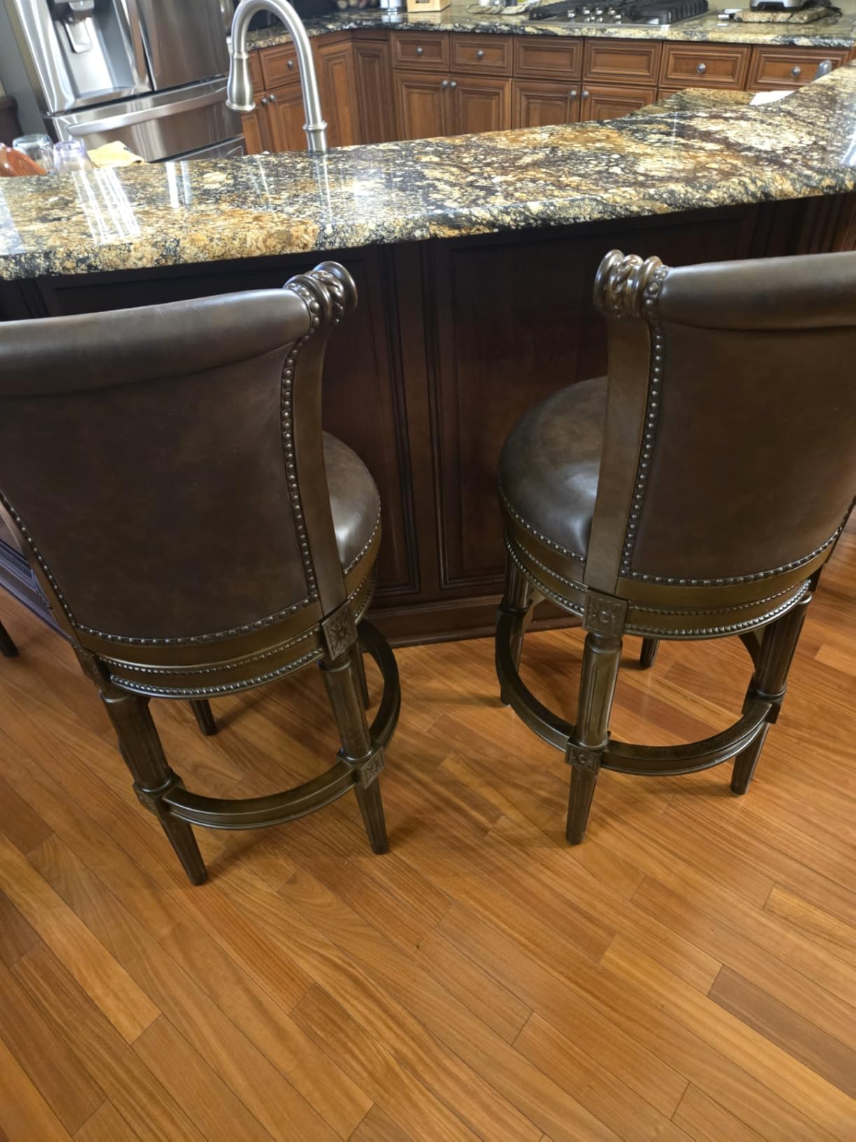 Maven Lane Pullman Bar Stool, Dark Brown, Brown Faux Leather, 31