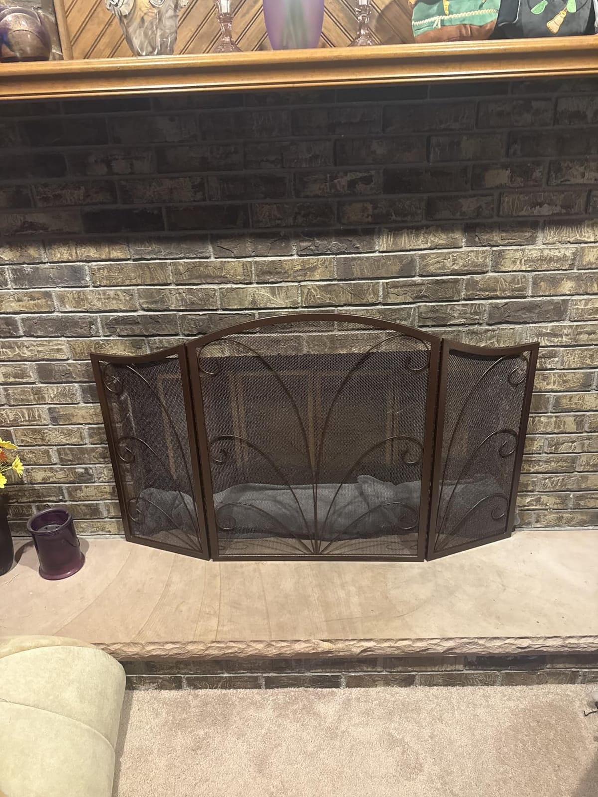 Kingson 3-Panel Arched Fireplace Screen Decorative, Handcrafted Scroll Wrought Iron Fireplace Spark Guard Cover - Black customer photo 2