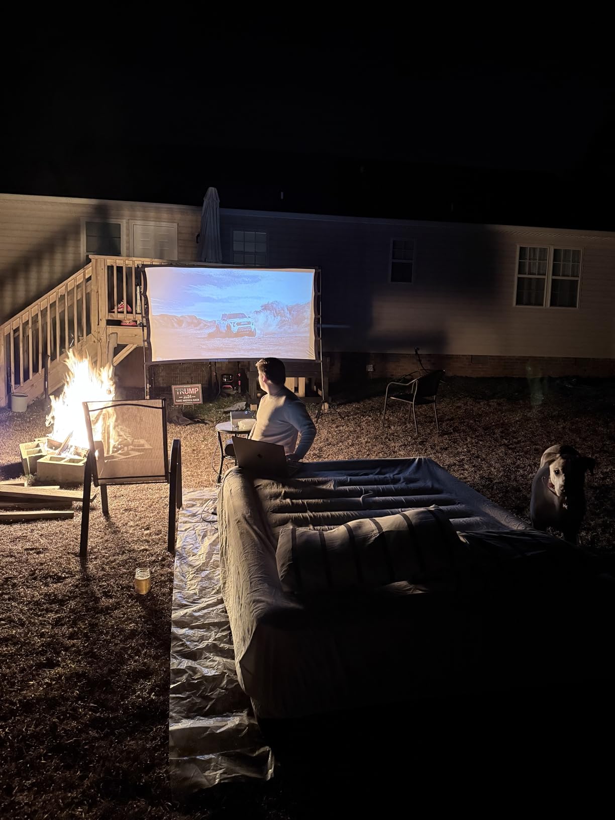 TOWOND Projector Screen with Stand, 100 inch Outdoor Projector Screen Portable Indoor Projection Screen 16:9 4K Rear Front Movie Screen with Carry Bag for Home Backyard Theater 100 inch customer photo 2