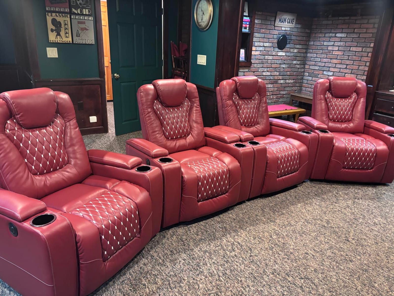 ANJ Power Recliner Chair Set of 3, Electric Soft Faux Leather Reclining Home Faux Theater Seating - USB Ports, Cup Holders, Hidden Arm Storage Movie & Media Room Chairs (Black) customer photo 1