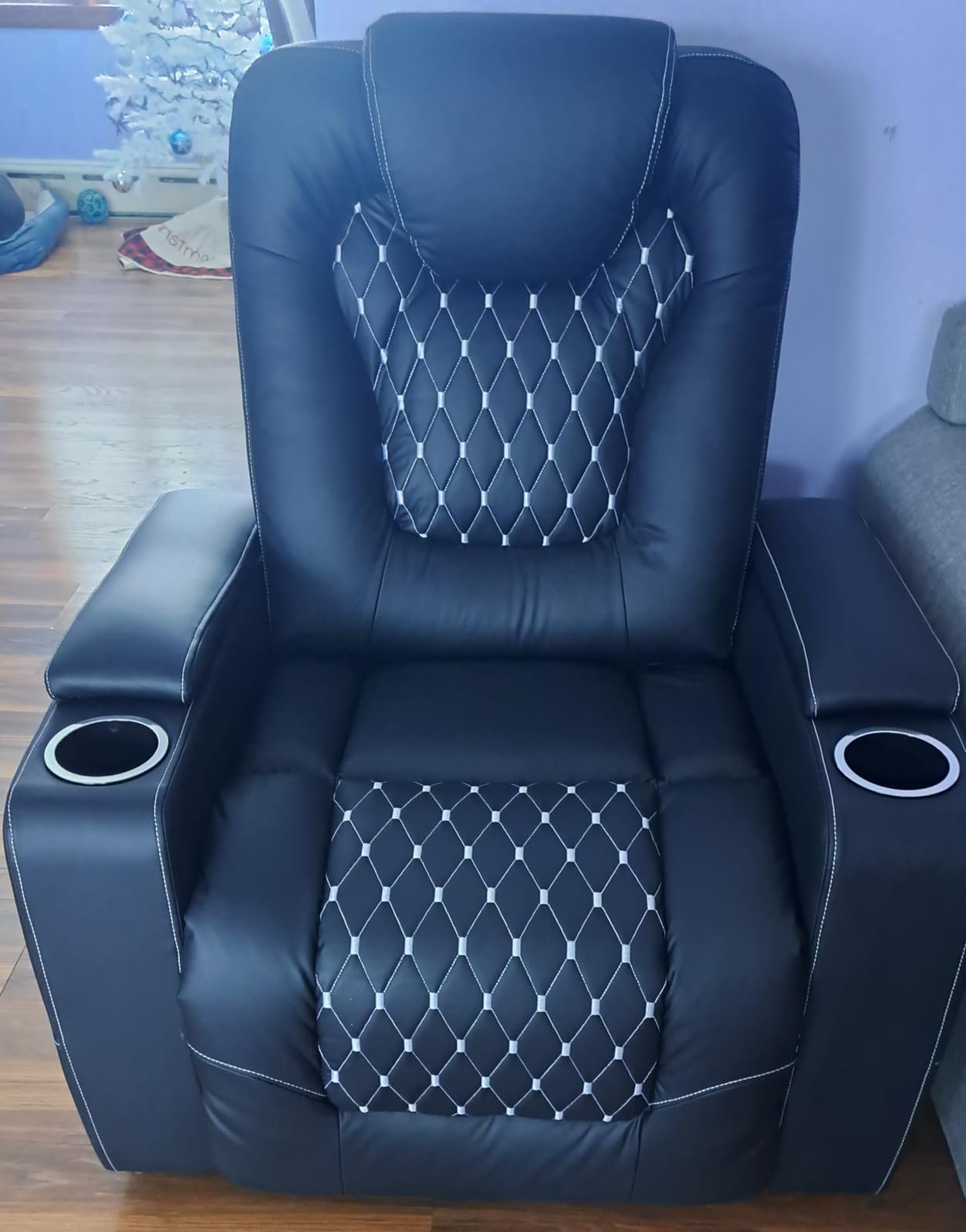 ANJ Power Recliner Chair Set of 3, Electric Soft Faux Leather Reclining Home Faux Theater Seating - USB Ports, Cup Holders, Hidden Arm Storage Movie & Media Room Chairs (Black) customer photo 2