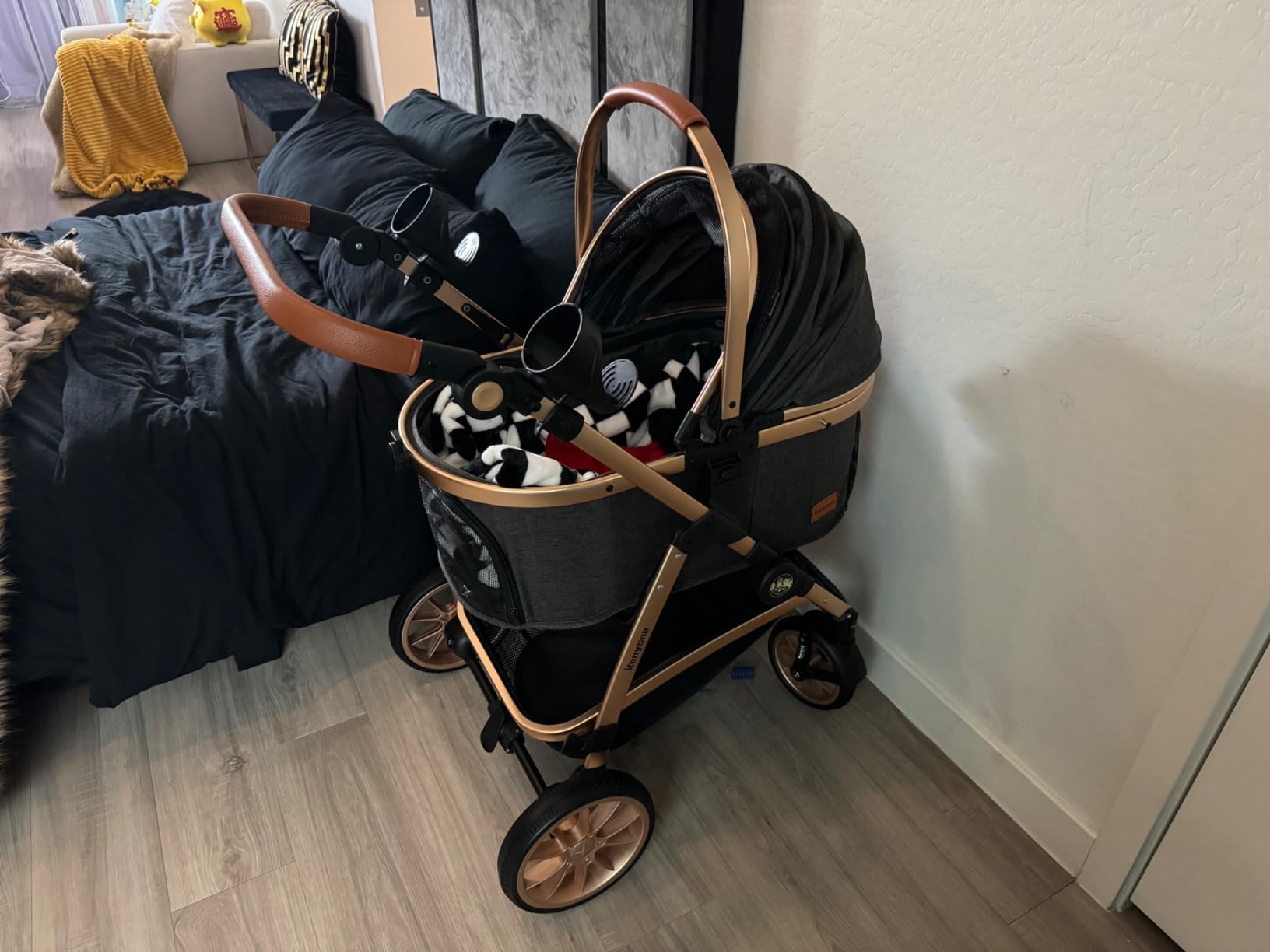 Kenyone Pet Stroller 3 in 1 for Medium Small Size Dogs Luxury Large Cat Stroller Detachable Carrier for Puppy, Kitty, Doggie (C510L Khaki) customer photo 2