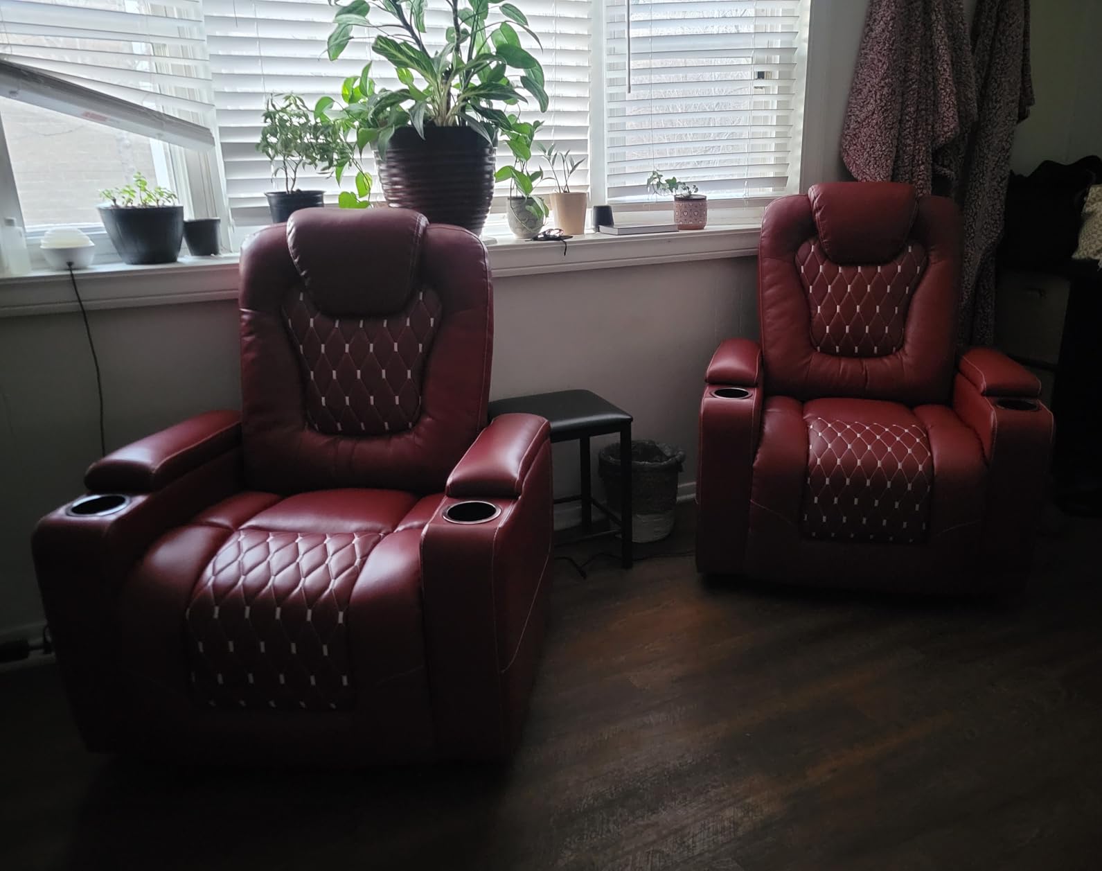 ANJ Power Recliner Chair Set of 3, Electric Soft Faux Leather Reclining Home Theater Seating - USB Ports, Cup Holders, Hidden Arm Storage Movie & Media Room Chairs (Red) customer photo 1