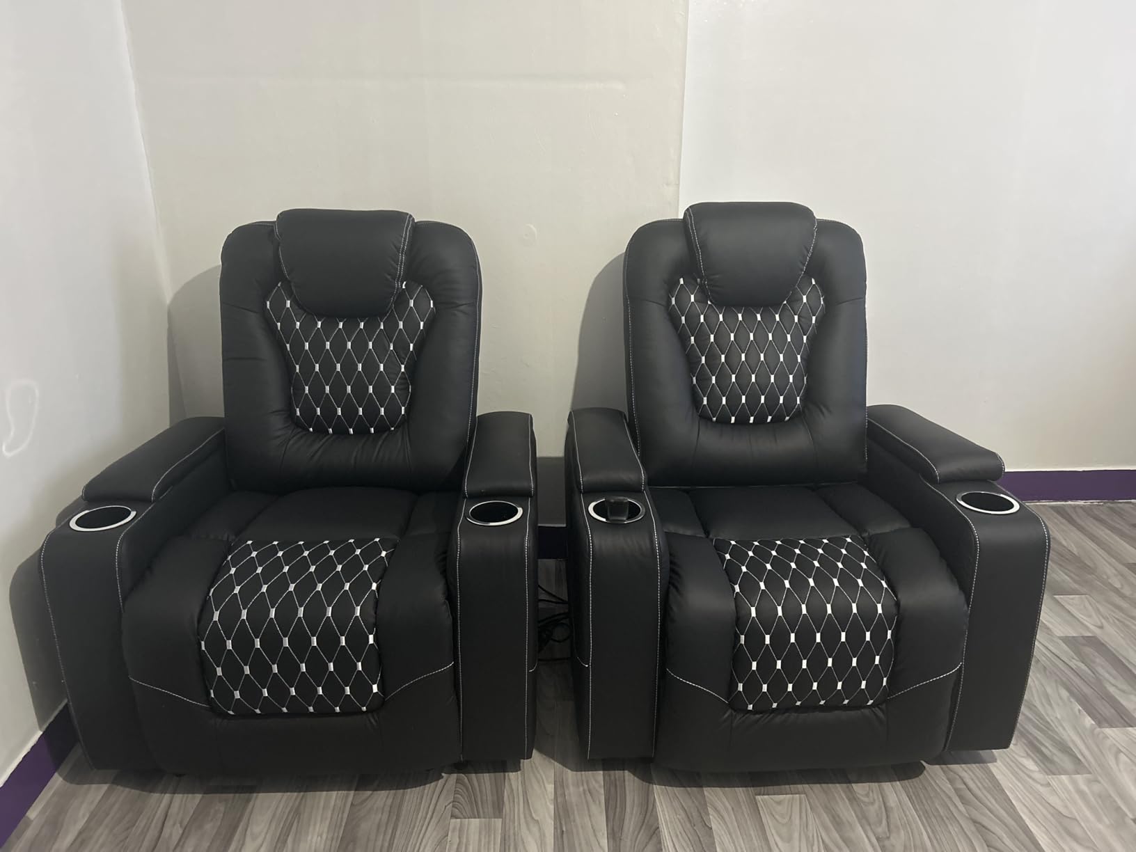 ANJ Power Recliner Chair Set of 3, Electric Soft Faux Leather Reclining Home Theater Seating - USB Ports, Cup Holders, Hidden Arm Storage Movie & Media Room Chairs (Red) customer photo 2