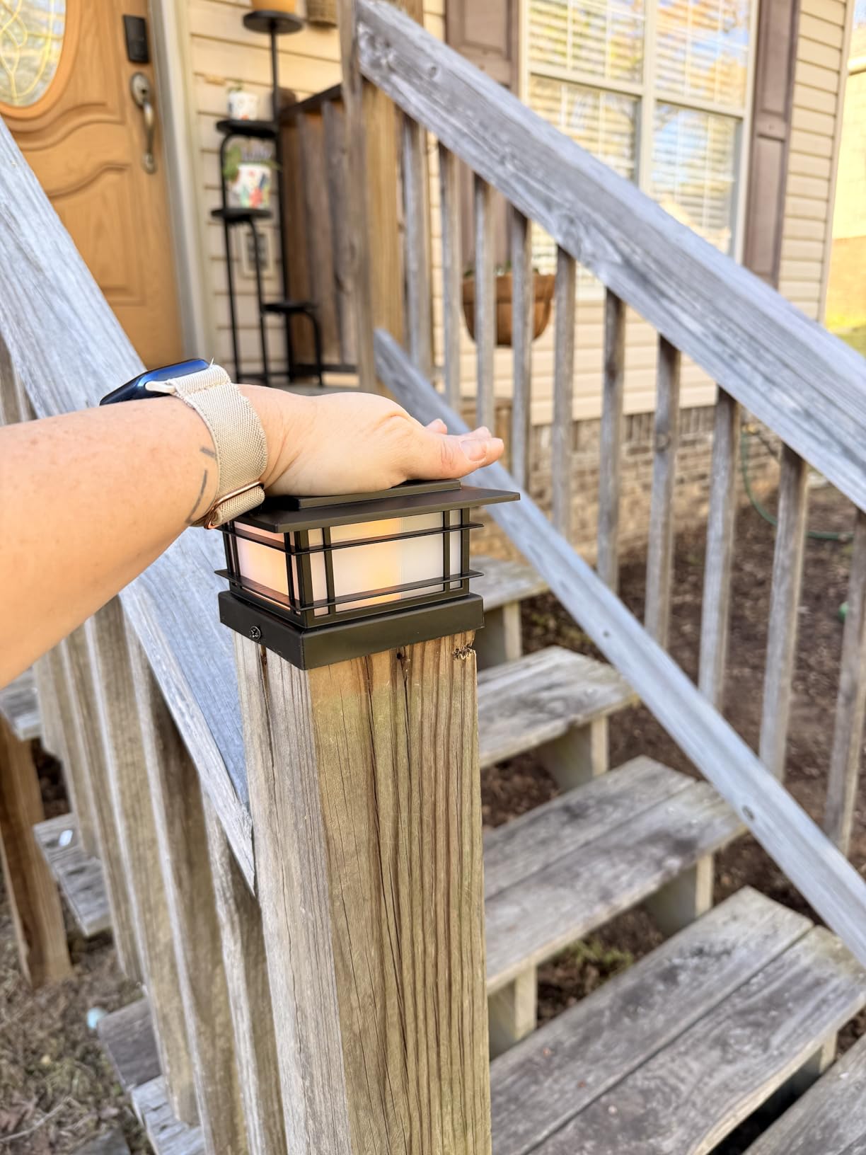 Dynaming 4x4 Solar Post Cap Lights Outdoor with Flickering Flame Light, 8 Pack Black Shell Fence Post Solar Lights Fit 4x4 Vinyl/Wooden Posts, Brightness LED Lighting Decor for Garden Deck Patio customer photo 2