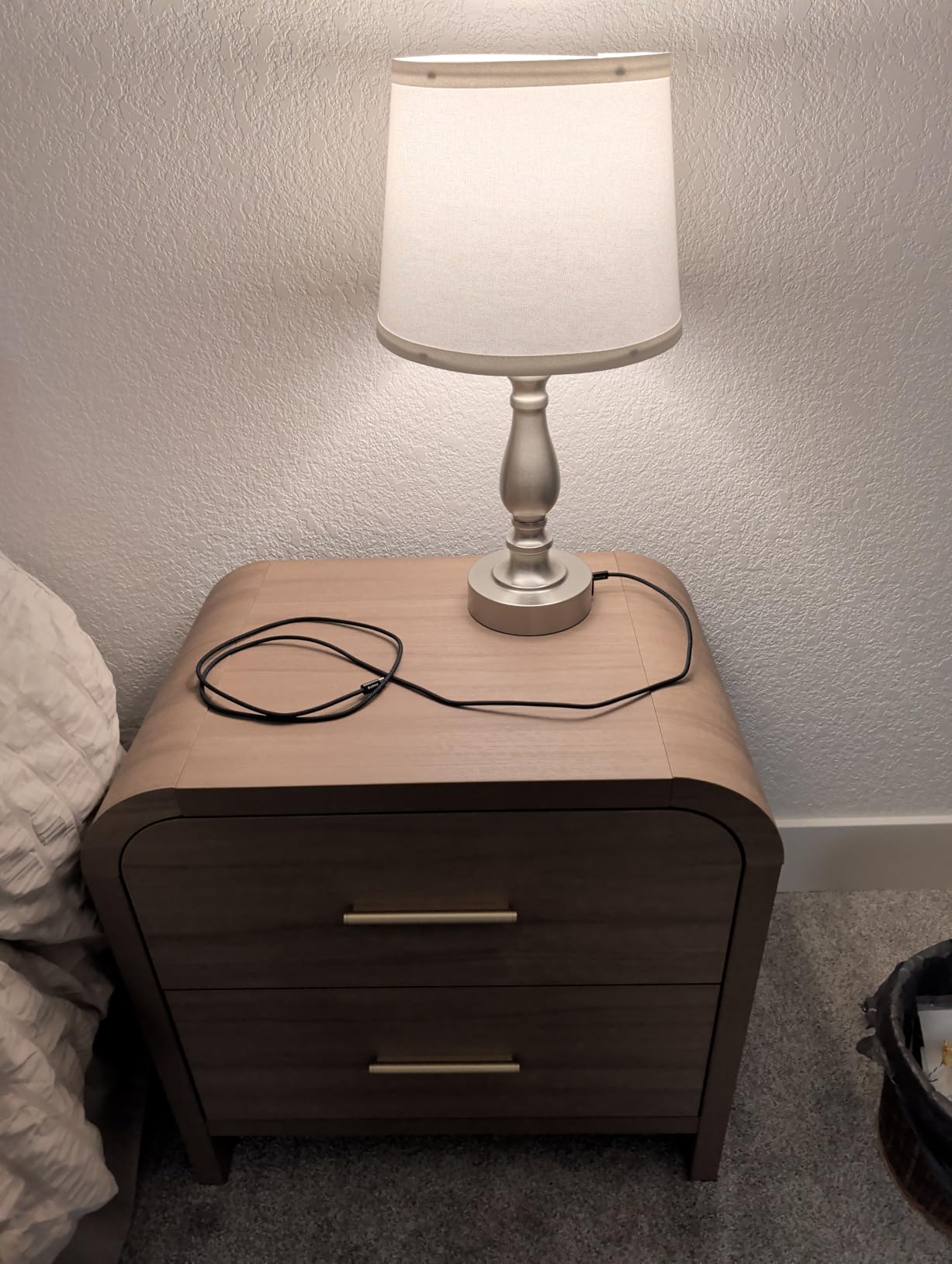 EJIAXIN Lamps for Bedroom Set of 2,Touch Bedside Table Lamp with USB C+A Ports,Dimmable Nightstand Lamps with Round Fabric Linen Lampshade for Living Room Reading Bed Side End Table,Bulbs Included customer photo 2