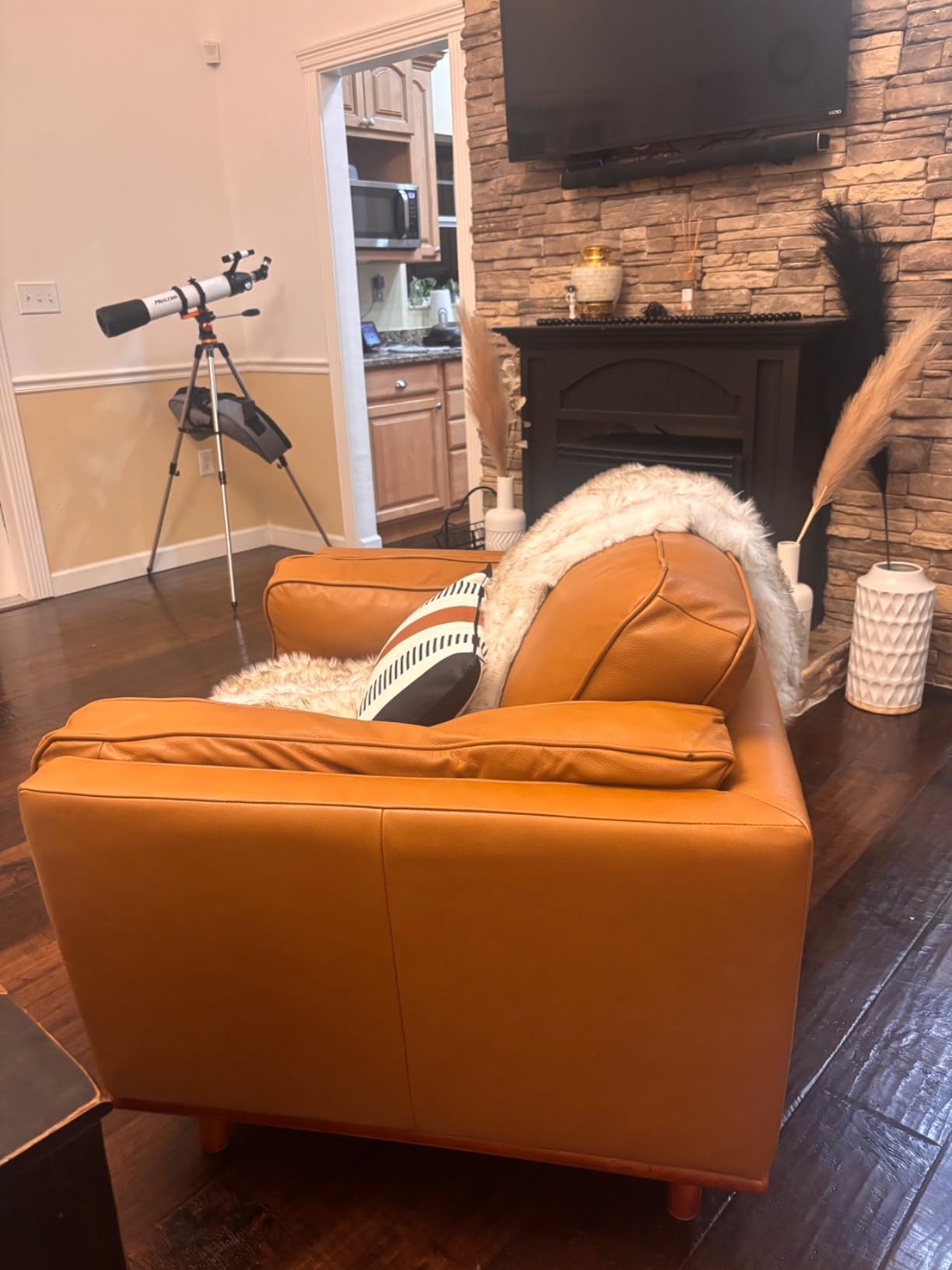 Valencia Artisan Full Leather Accent Chair 41.5” | Pure Full Italian Nappa Leather Chair, Solid Wood Accent, Ultimate Comfort, Cognac Tan customer photo 1