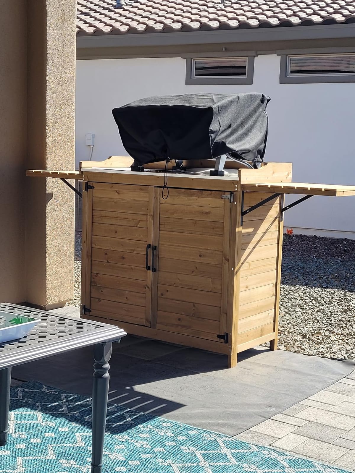Gizoon Outdoor Potting Bench with Metal Tabletop, Wooden Cabinet, Natural customer photo 2