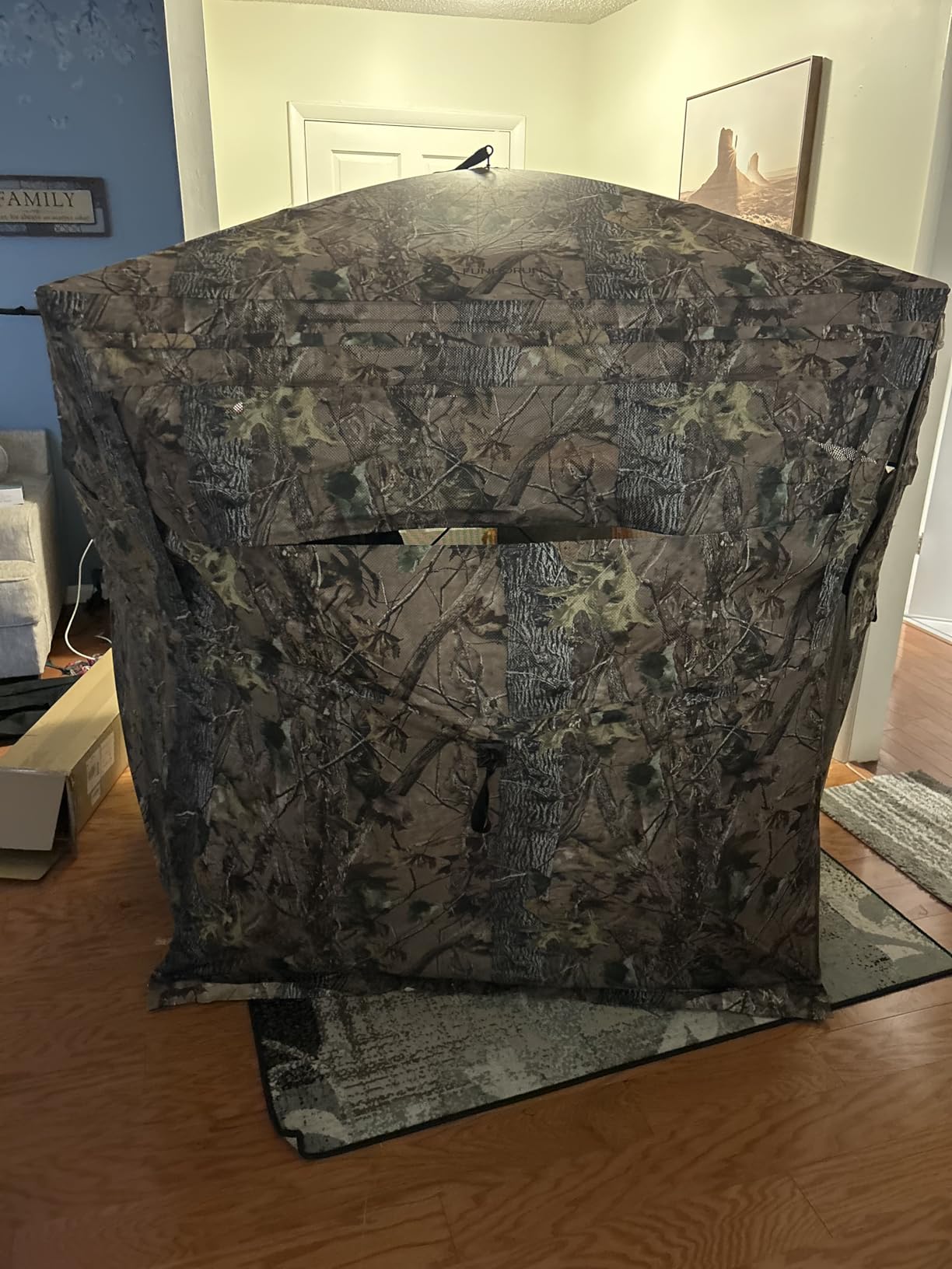FUNHORUN Hunting Blind 270/360 See Through Deer Blind, Pop Up Ground Blind | 2/3/4 Person Camouflage Tent, Portable Concealed Shelter with Carrying Bag, Silent Sliding Windows, Windproof Bottom Layer customer photo 2
